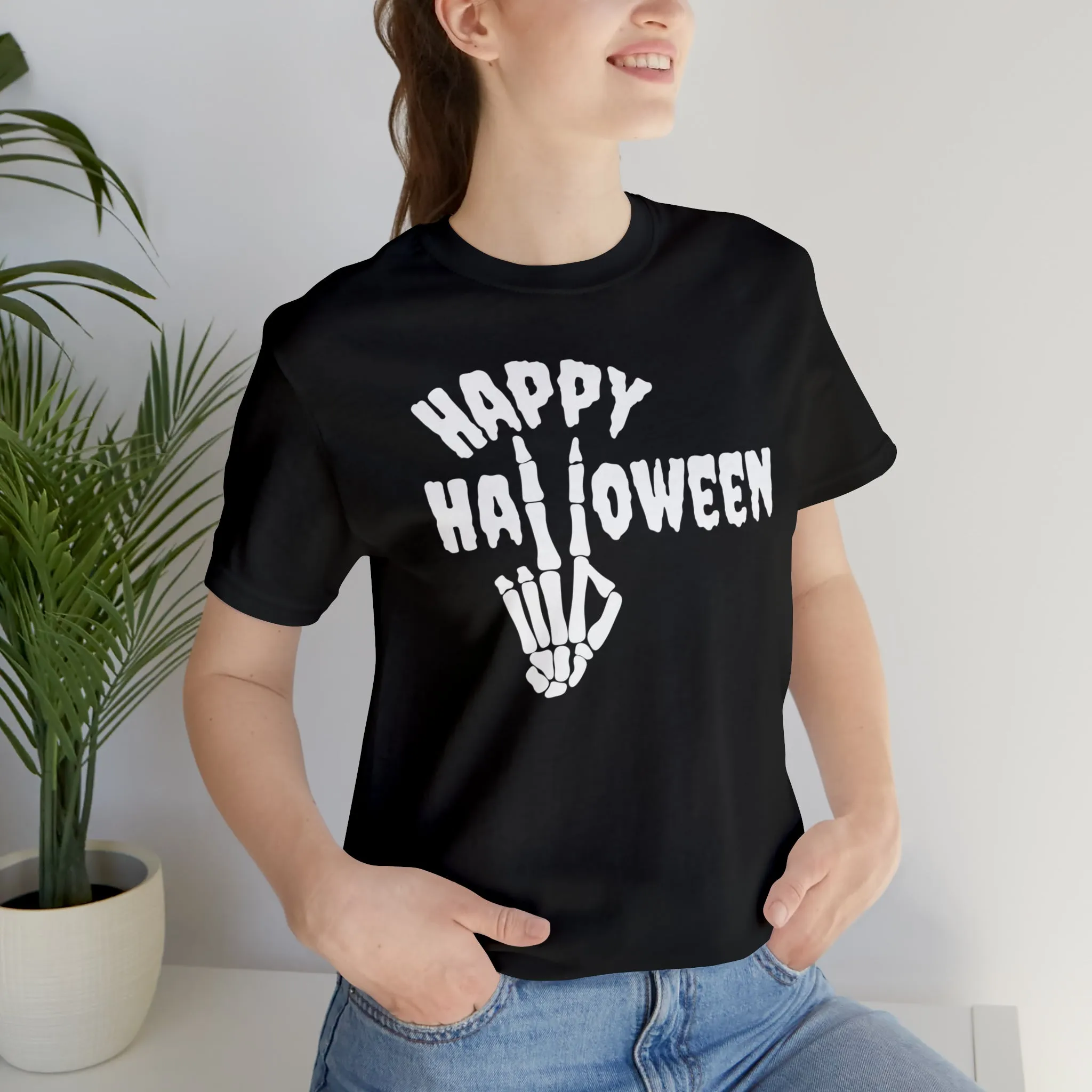 Happy Halloween T-Shirt | Skeleton Peace Sign Tee |  Bella Canvas 3001Unisex | Funny Short Sleeve Tshirt