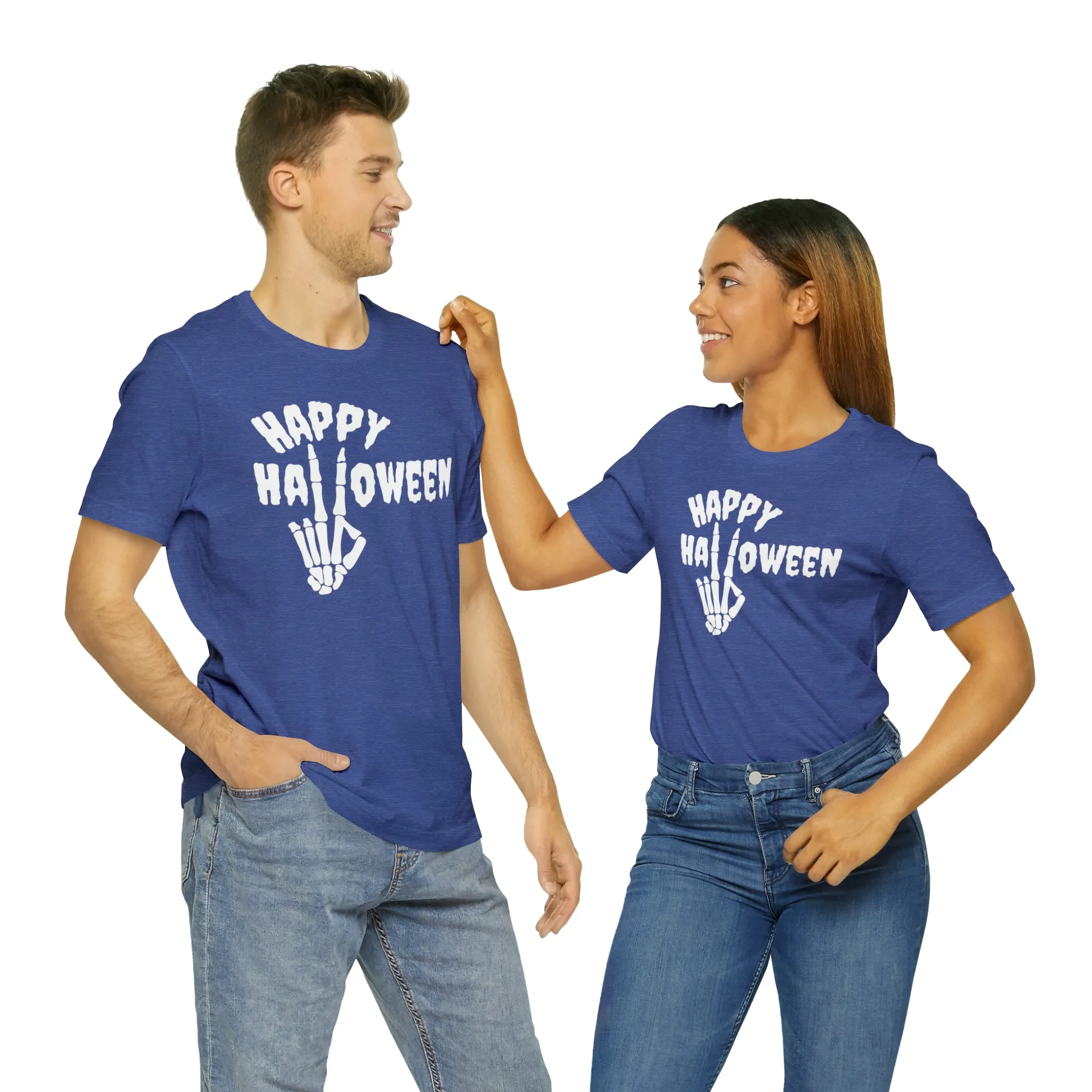 Happy Halloween T-Shirt | Skeleton Peace Sign Tee |  Bella Canvas 3001Unisex | Funny Short Sleeve Tshirt