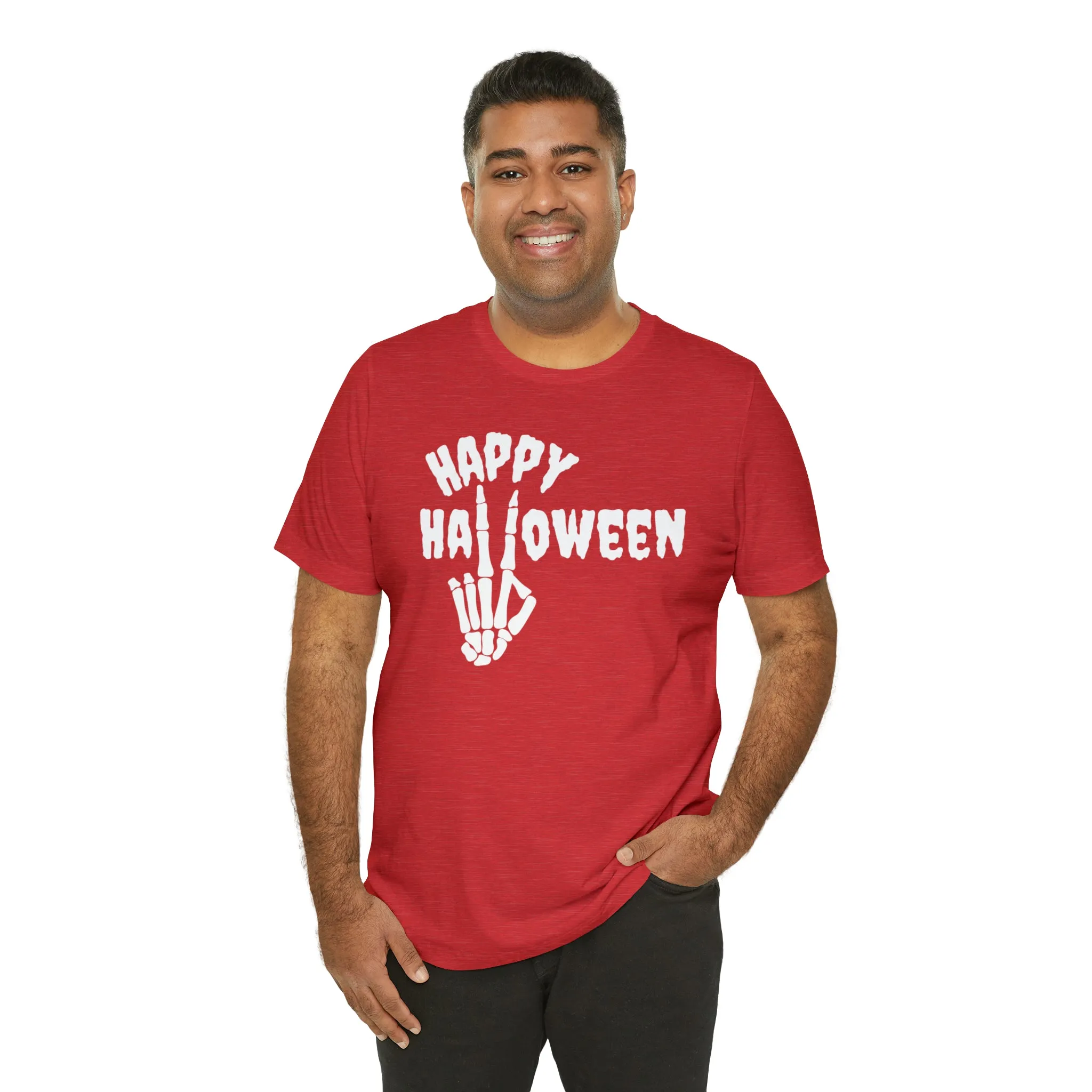 Happy Halloween T-Shirt | Skeleton Peace Sign Tee |  Bella Canvas 3001Unisex | Funny Short Sleeve Tshirt