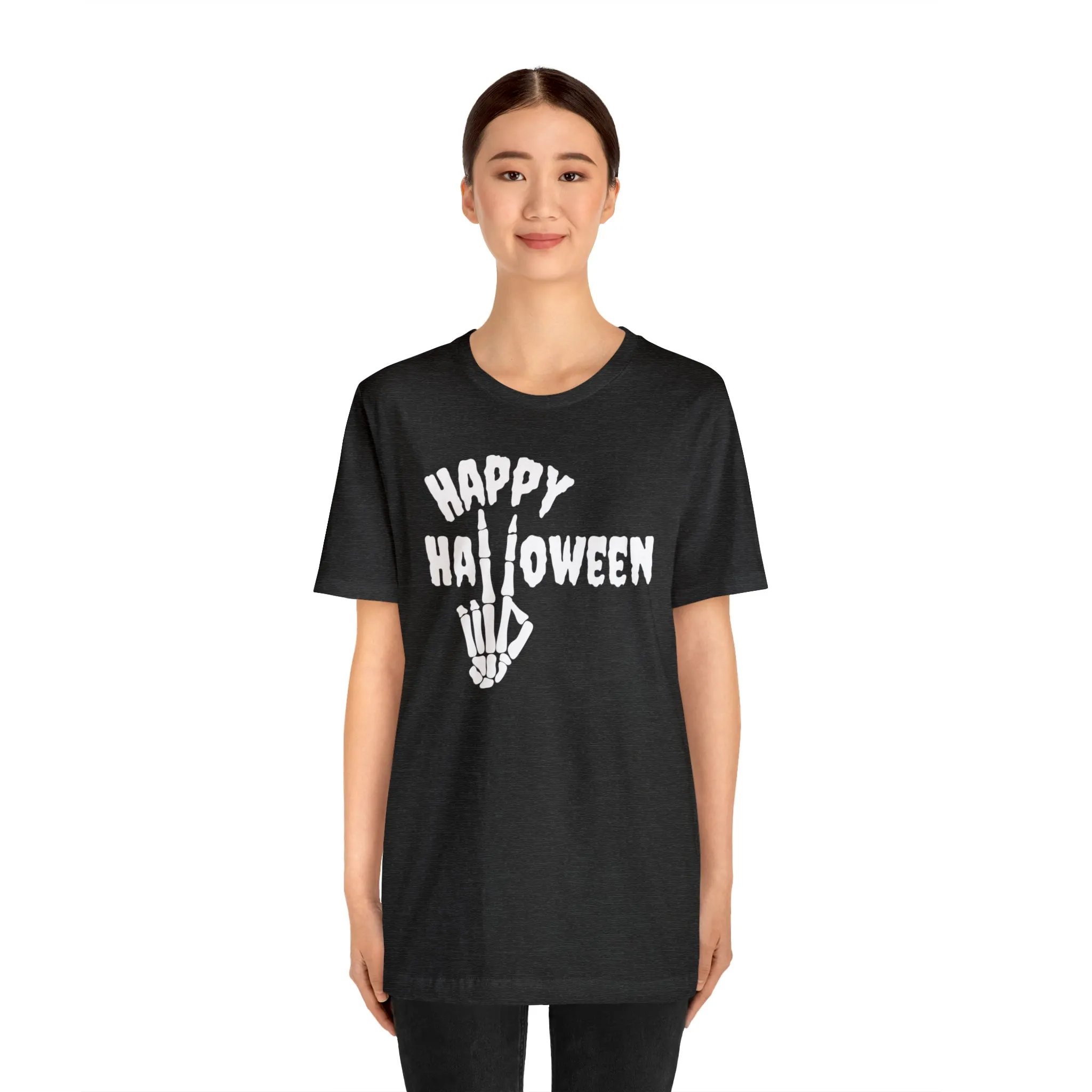 Happy Halloween T-Shirt | Skeleton Peace Sign Tee |  Bella Canvas 3001Unisex | Funny Short Sleeve Tshirt