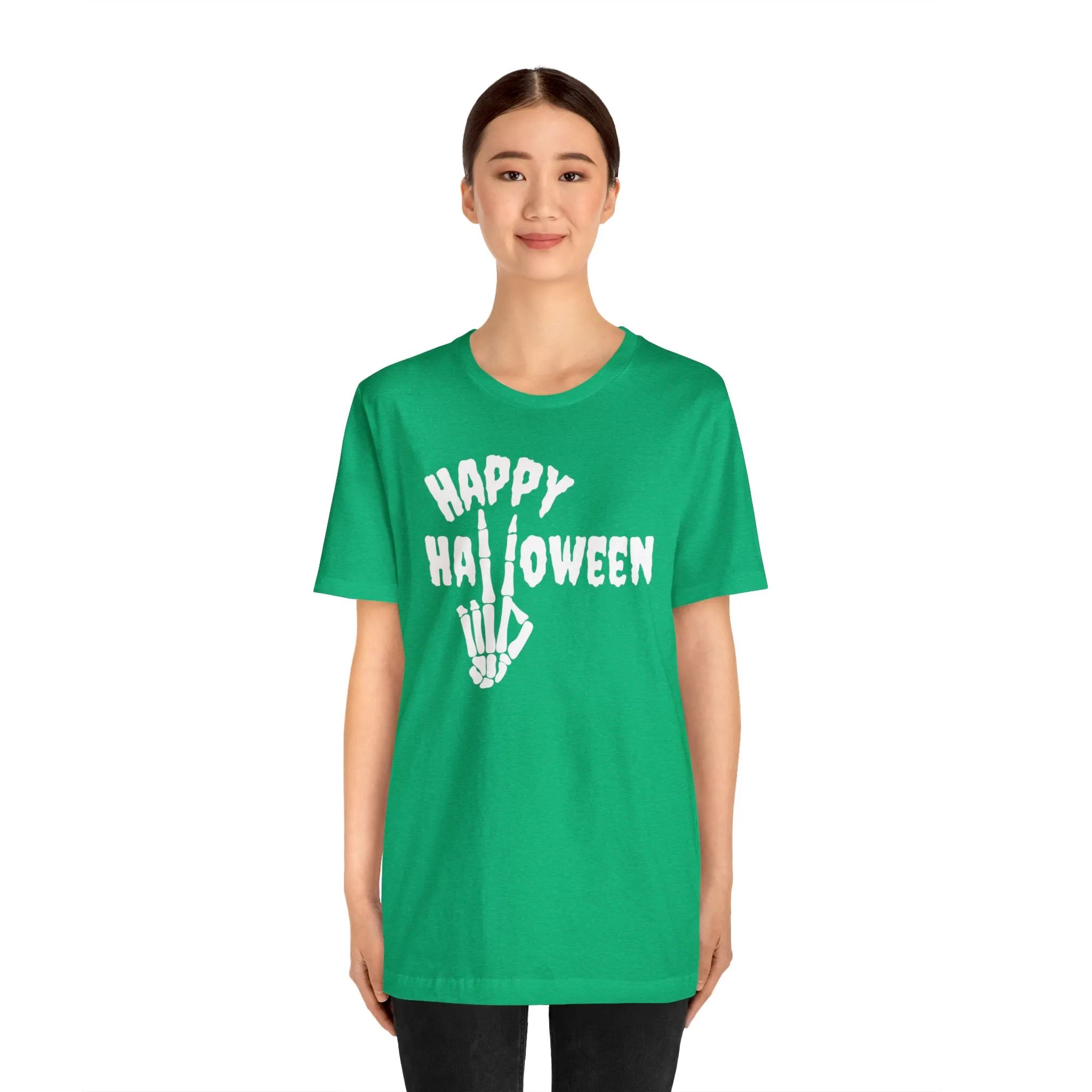 Happy Halloween T-Shirt | Skeleton Peace Sign Tee |  Bella Canvas 3001Unisex | Funny Short Sleeve Tshirt