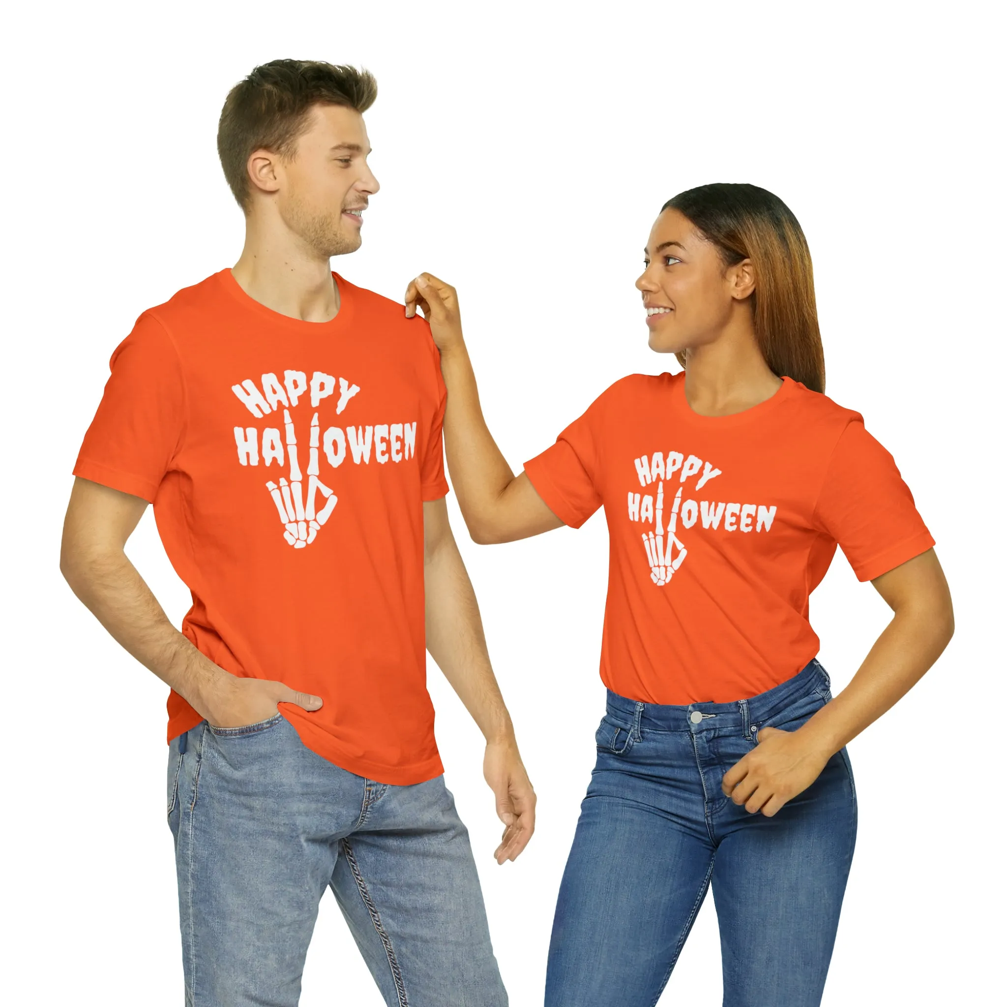 Happy Halloween T-Shirt | Skeleton Peace Sign Tee |  Bella Canvas 3001Unisex | Funny Short Sleeve Tshirt