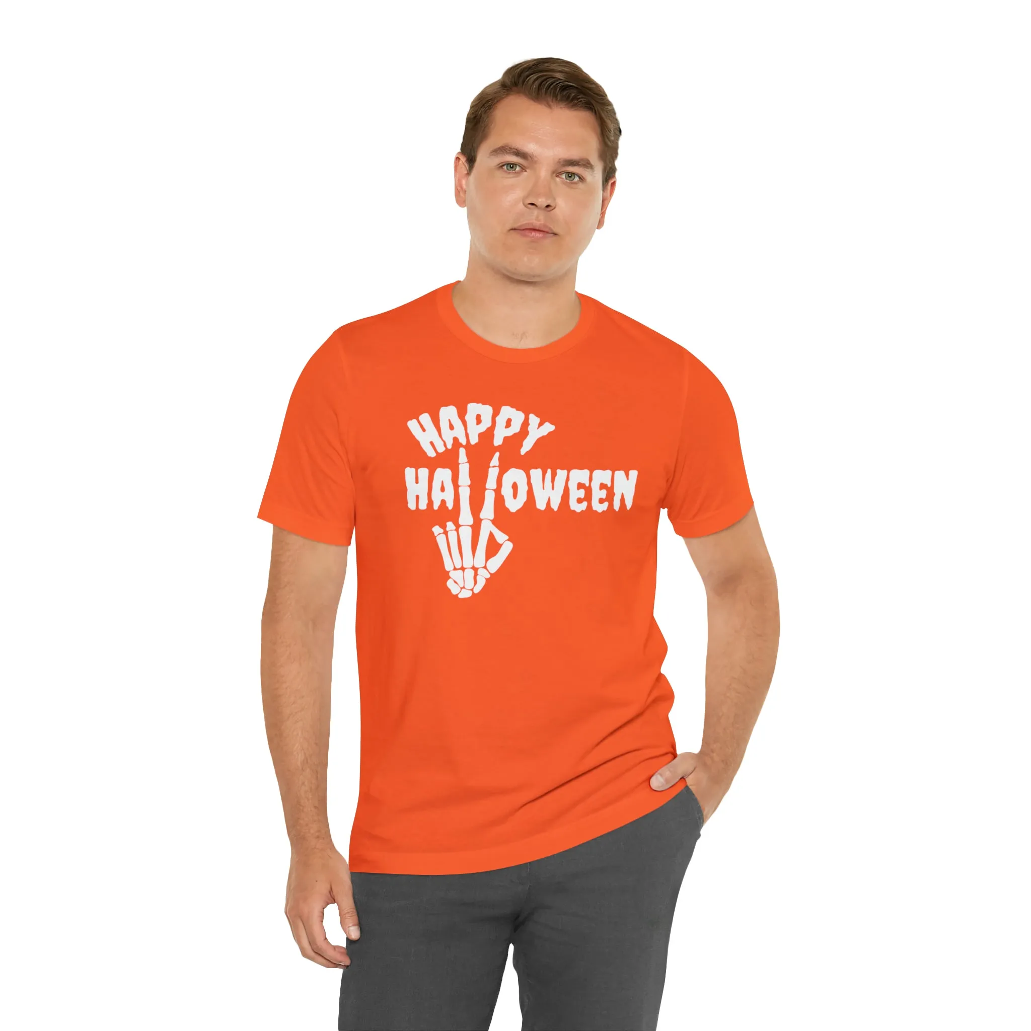 Happy Halloween T-Shirt | Skeleton Peace Sign Tee |  Bella Canvas 3001Unisex | Funny Short Sleeve Tshirt