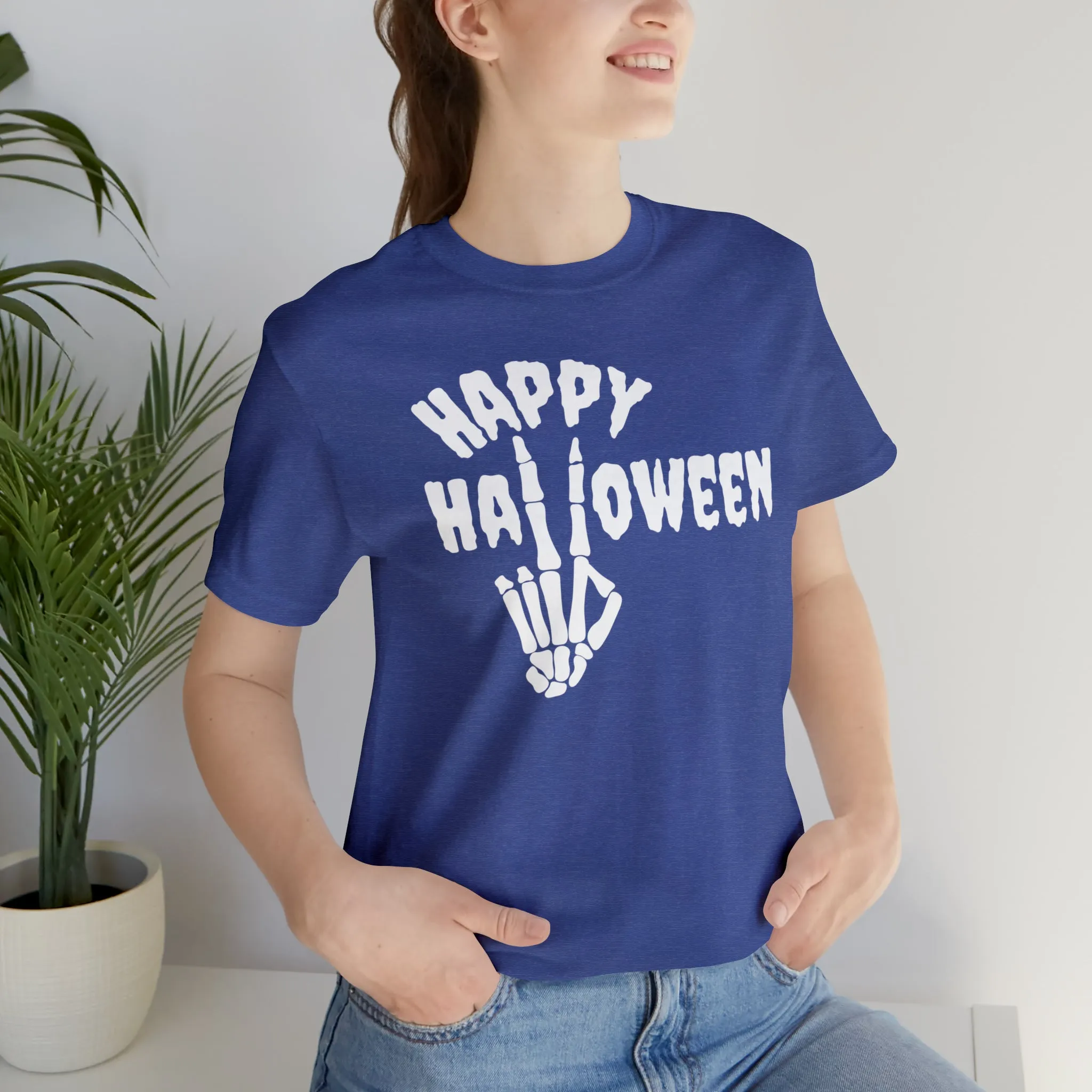 Happy Halloween T-Shirt | Skeleton Peace Sign Tee |  Bella Canvas 3001Unisex | Funny Short Sleeve Tshirt