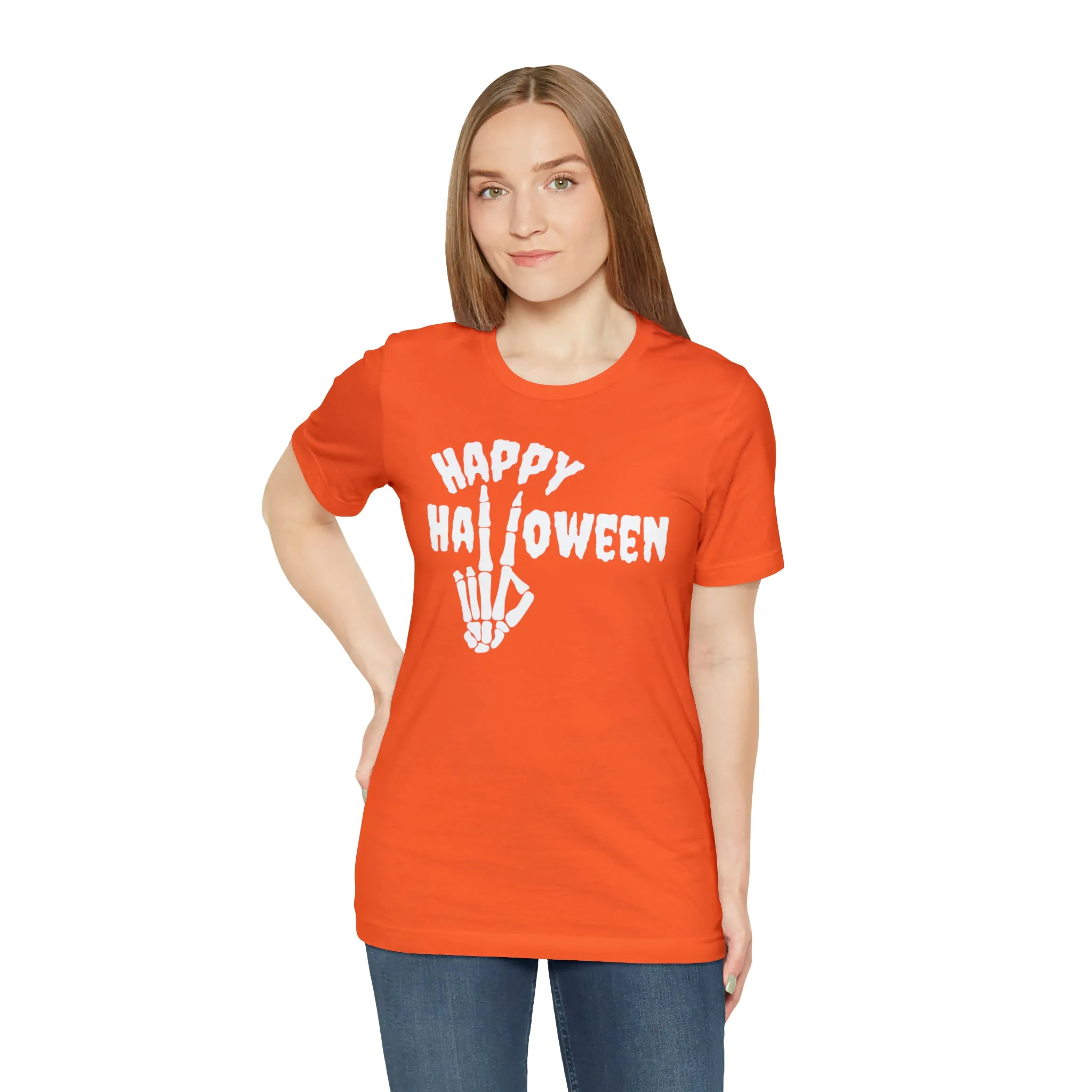 Happy Halloween T-Shirt | Skeleton Peace Sign Tee |  Bella Canvas 3001Unisex | Funny Short Sleeve Tshirt