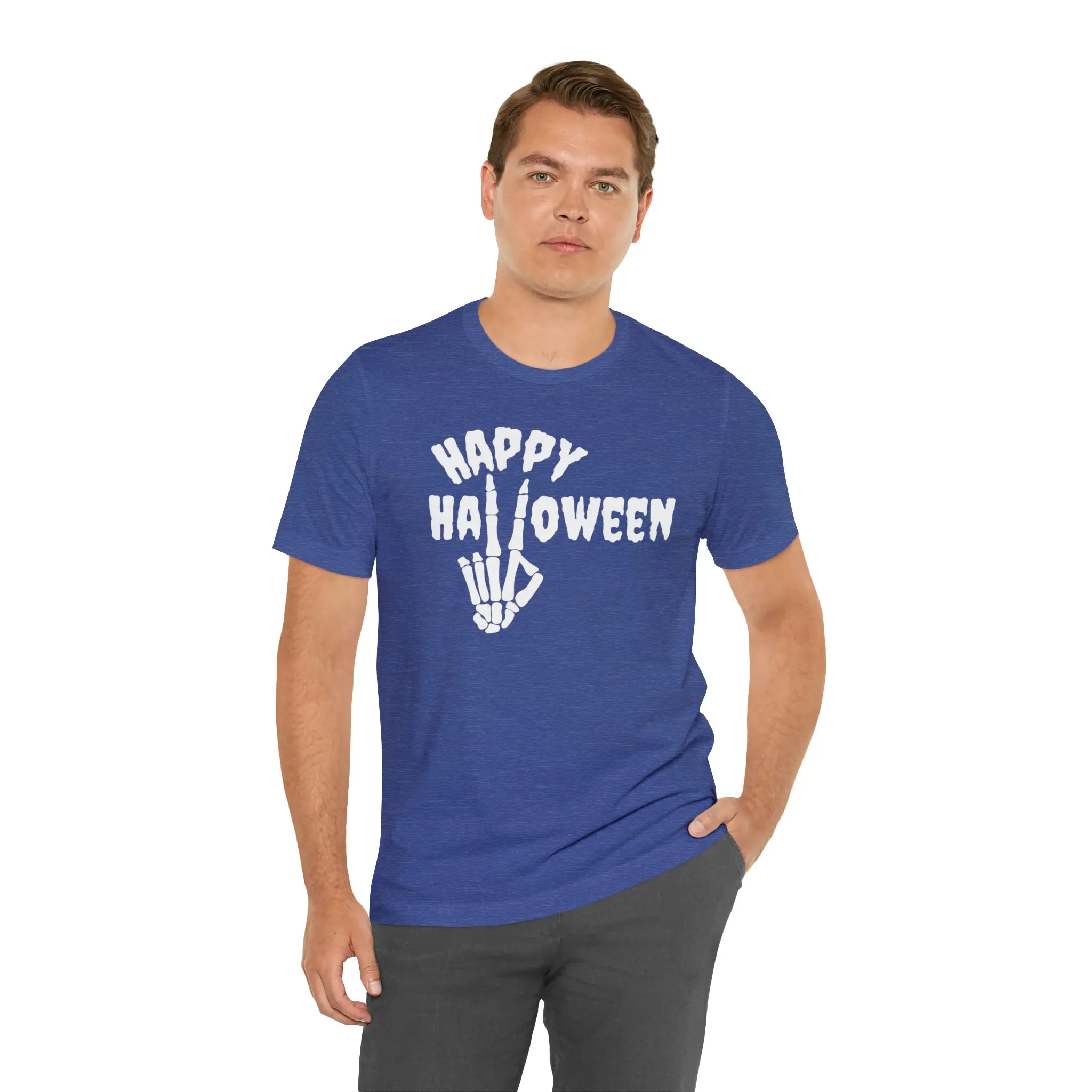 Happy Halloween T-Shirt | Skeleton Peace Sign Tee |  Bella Canvas 3001Unisex | Funny Short Sleeve Tshirt