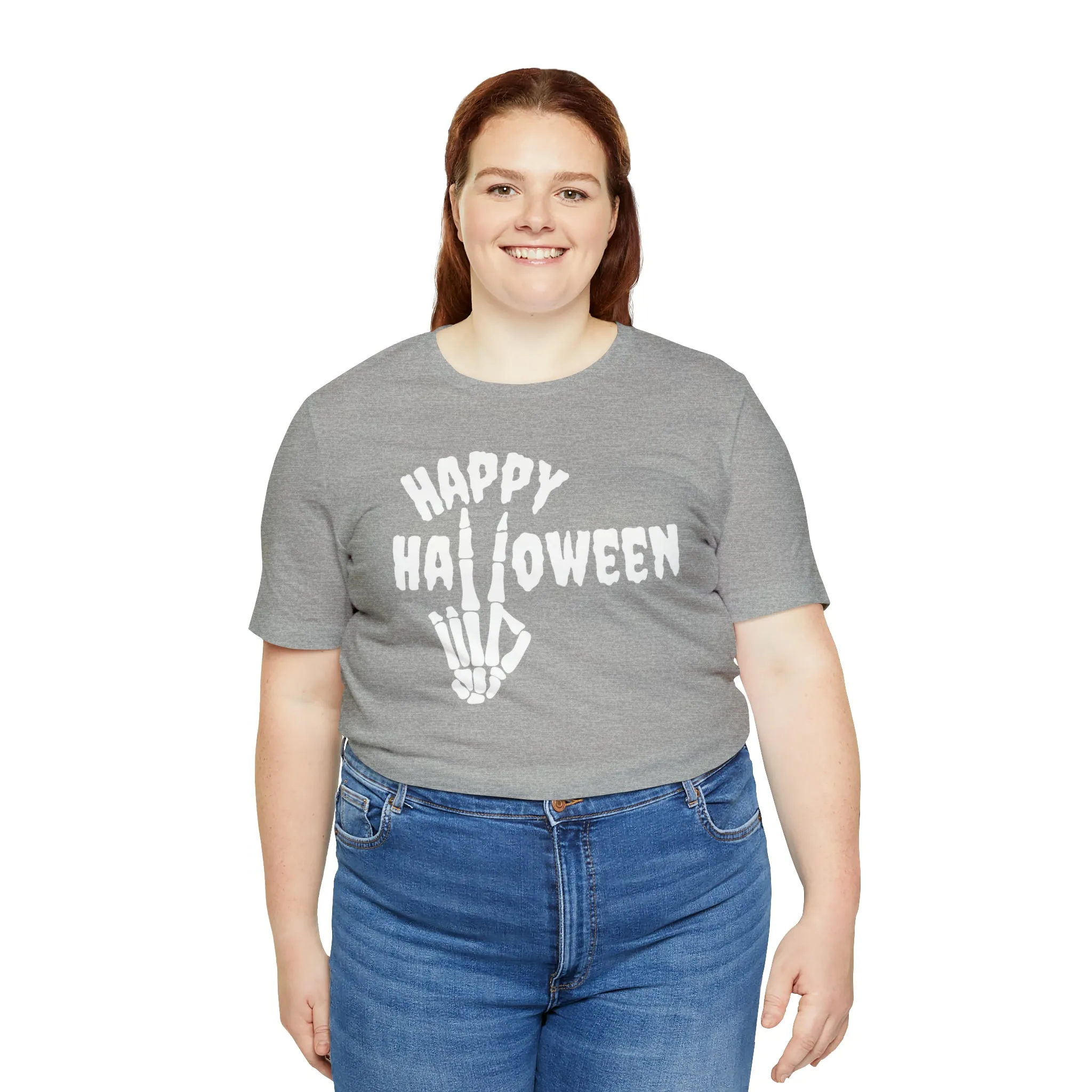 Happy Halloween T-Shirt | Skeleton Peace Sign Tee |  Bella Canvas 3001Unisex | Funny Short Sleeve Tshirt