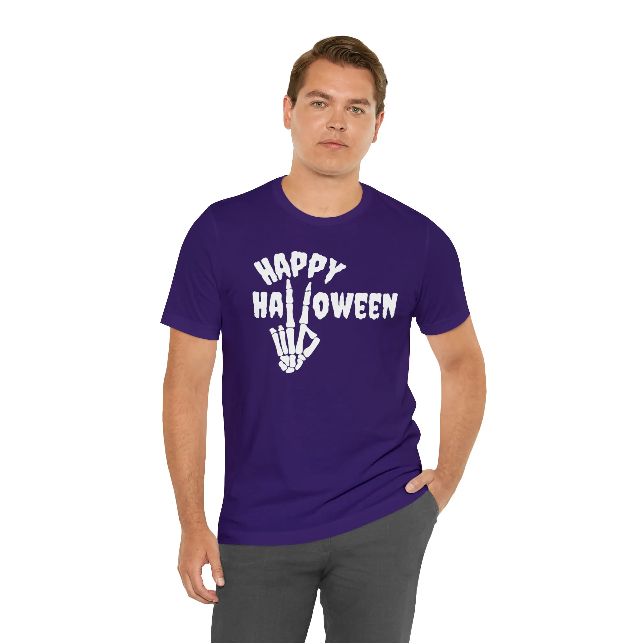 Happy Halloween T-Shirt | Skeleton Peace Sign Tee |  Bella Canvas 3001Unisex | Funny Short Sleeve Tshirt