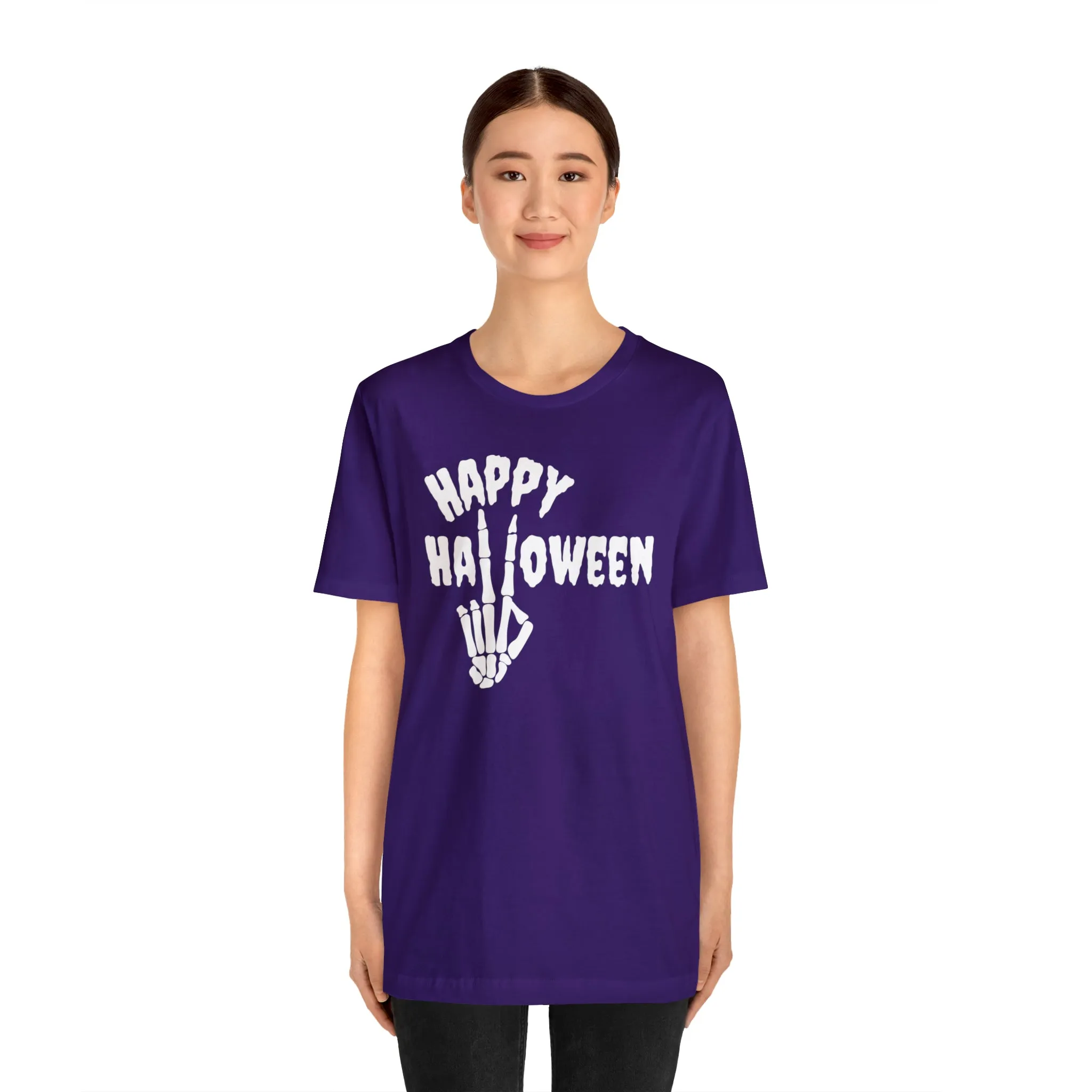 Happy Halloween T-Shirt | Skeleton Peace Sign Tee |  Bella Canvas 3001Unisex | Funny Short Sleeve Tshirt