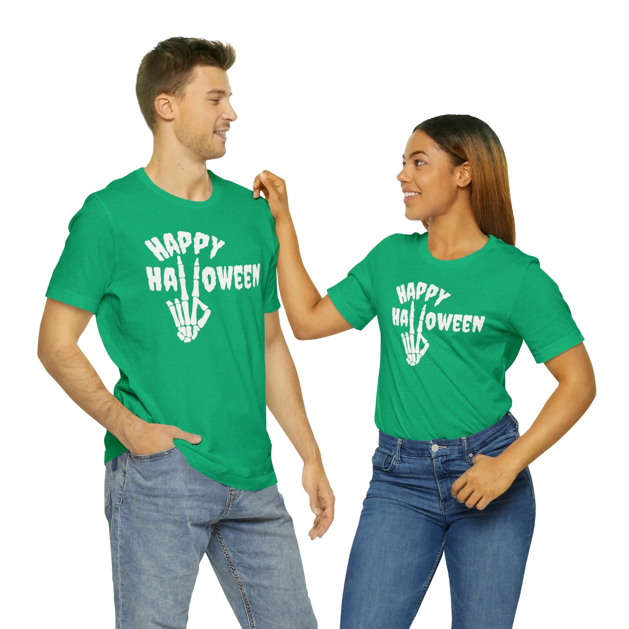 Happy Halloween T-Shirt | Skeleton Peace Sign Tee |  Bella Canvas 3001Unisex | Funny Short Sleeve Tshirt