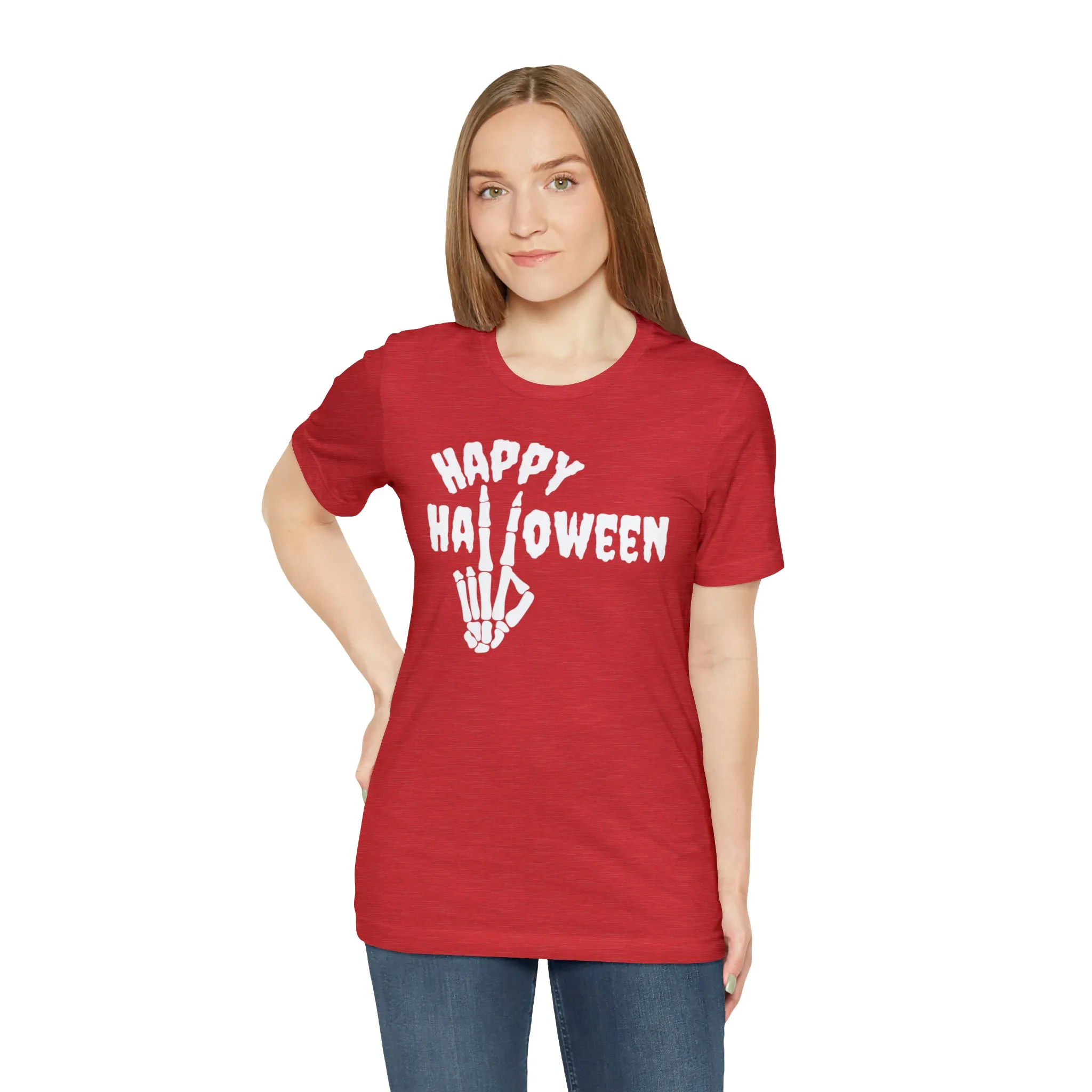 Happy Halloween T-Shirt | Skeleton Peace Sign Tee |  Bella Canvas 3001Unisex | Funny Short Sleeve Tshirt
