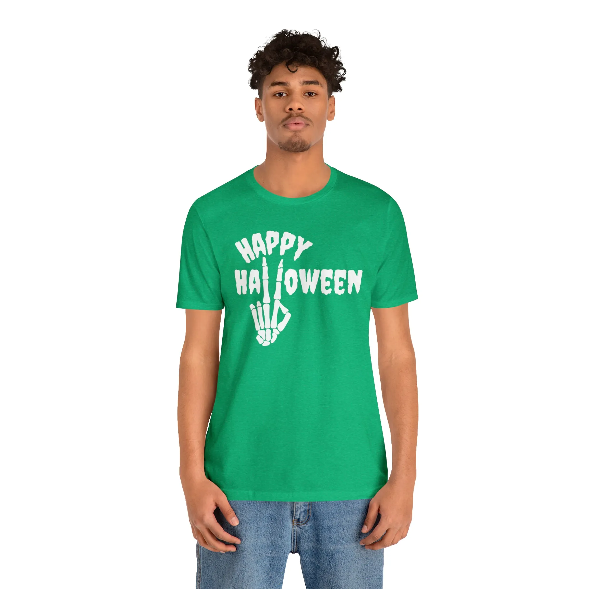 Happy Halloween T-Shirt | Skeleton Peace Sign Tee |  Bella Canvas 3001Unisex | Funny Short Sleeve Tshirt