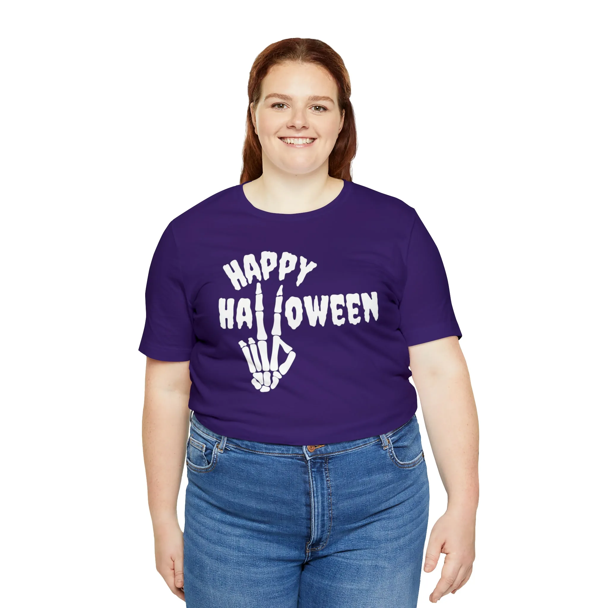 Happy Halloween T-Shirt | Skeleton Peace Sign Tee |  Bella Canvas 3001Unisex | Funny Short Sleeve Tshirt