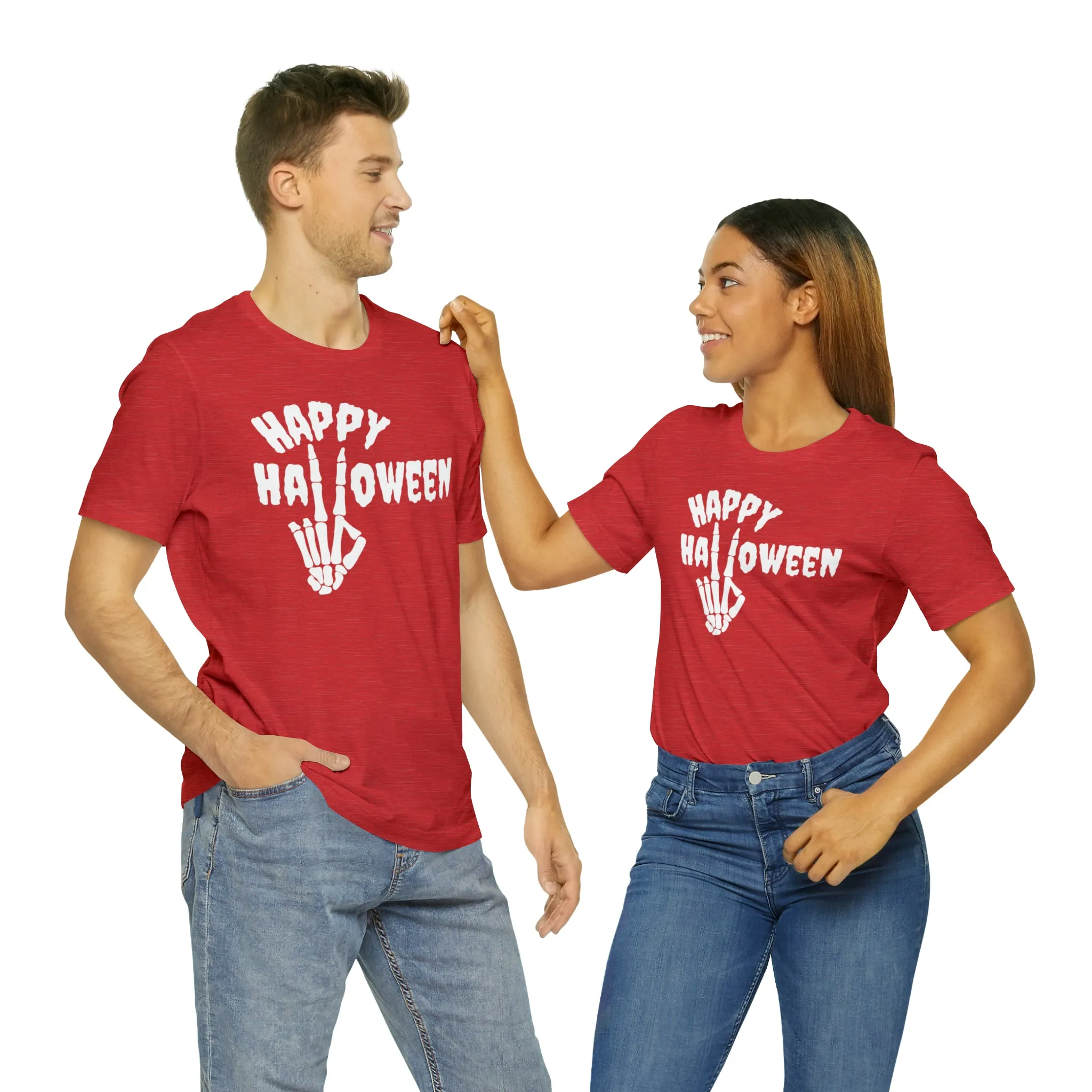 Happy Halloween T-Shirt | Skeleton Peace Sign Tee |  Bella Canvas 3001Unisex | Funny Short Sleeve Tshirt