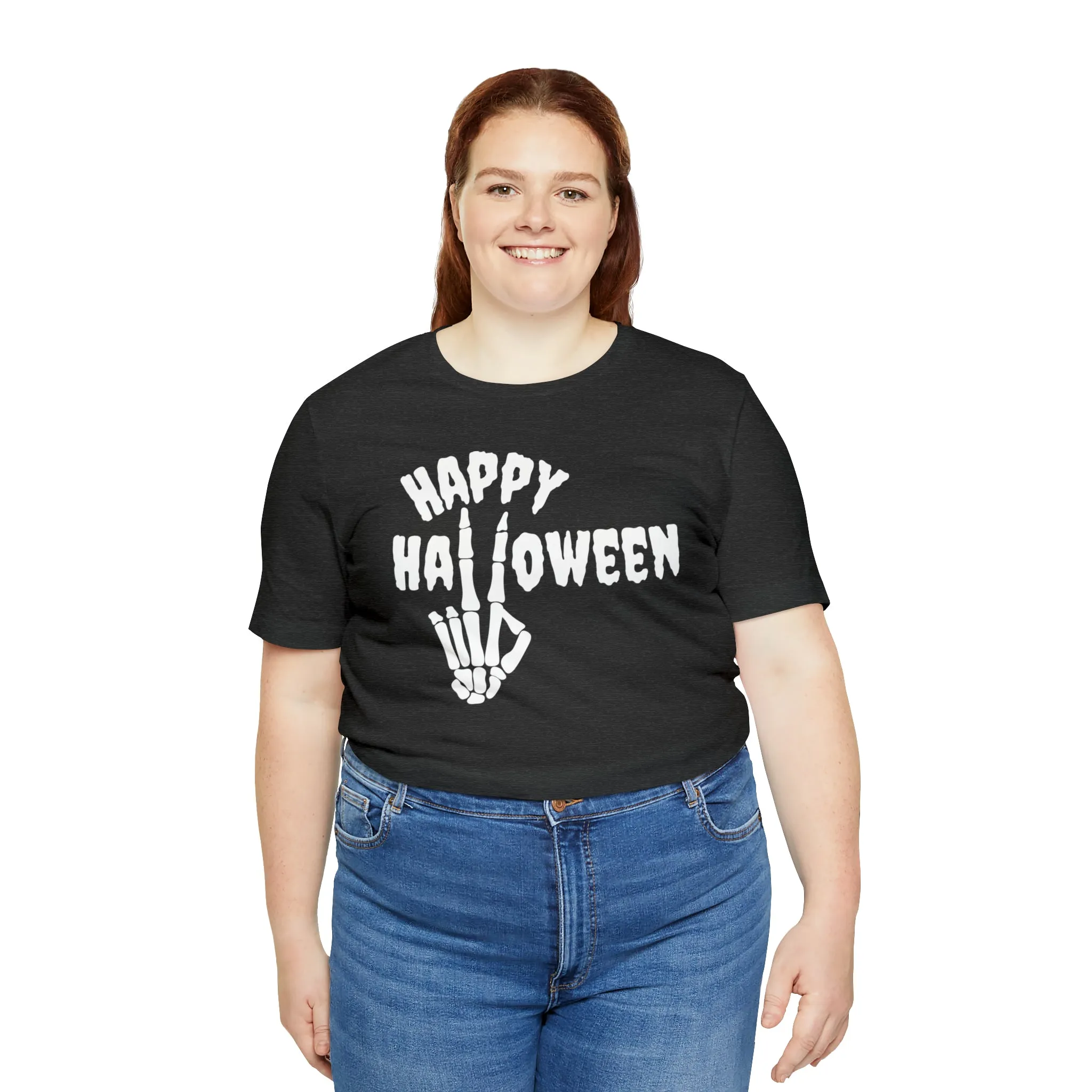 Happy Halloween T-Shirt | Skeleton Peace Sign Tee |  Bella Canvas 3001Unisex | Funny Short Sleeve Tshirt
