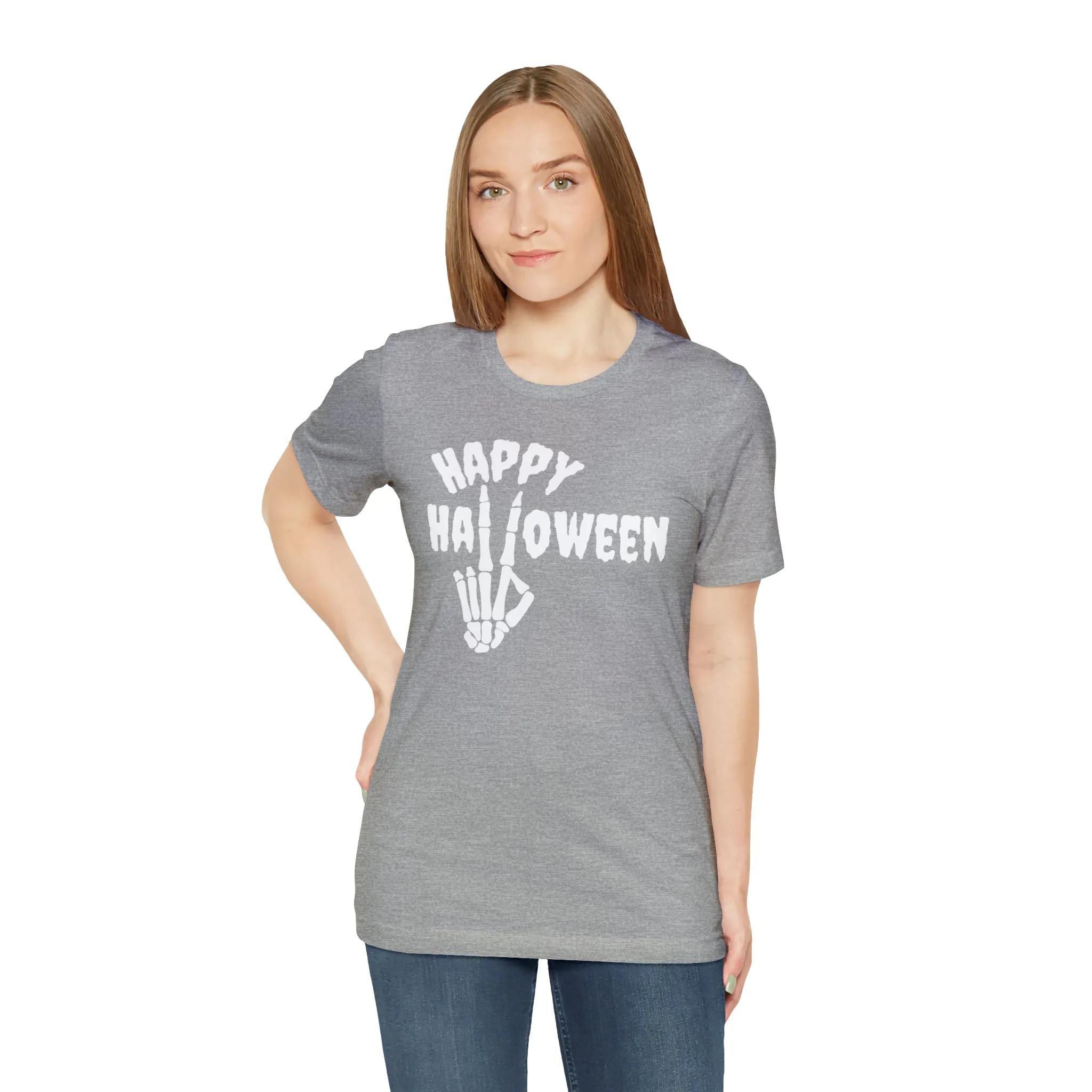 Happy Halloween T-Shirt | Skeleton Peace Sign Tee |  Bella Canvas 3001Unisex | Funny Short Sleeve Tshirt