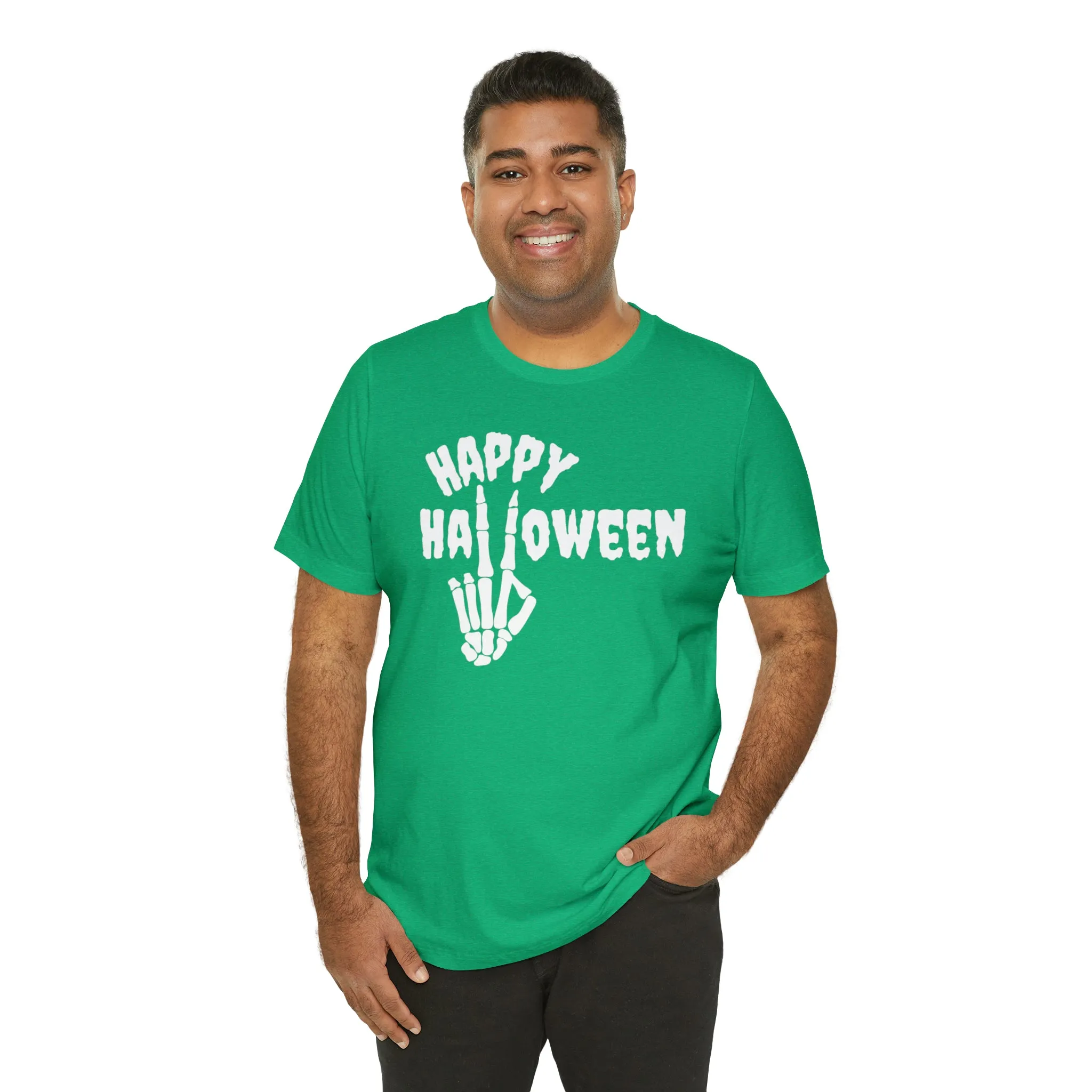Happy Halloween T-Shirt | Skeleton Peace Sign Tee |  Bella Canvas 3001Unisex | Funny Short Sleeve Tshirt