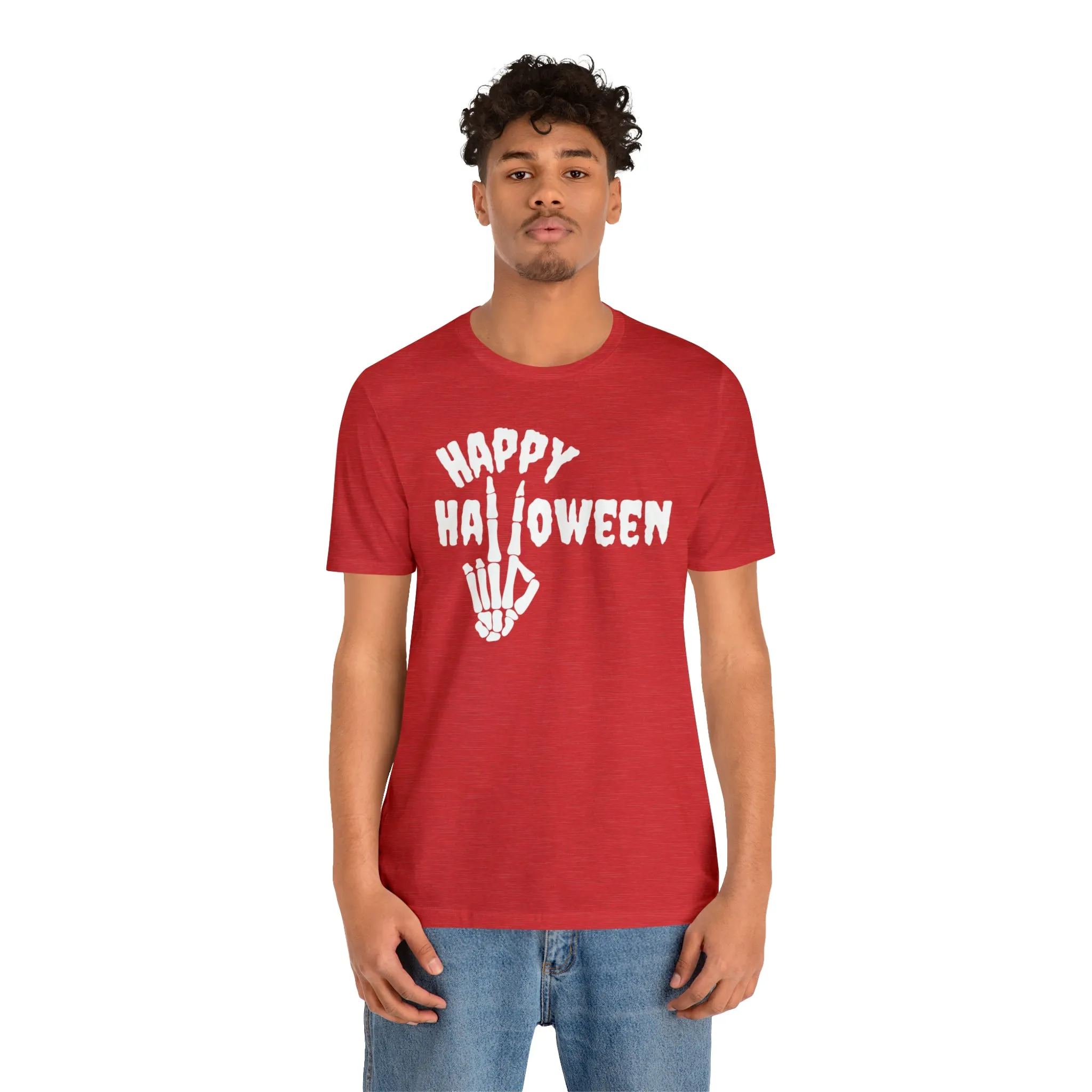 Happy Halloween T-Shirt | Skeleton Peace Sign Tee |  Bella Canvas 3001Unisex | Funny Short Sleeve Tshirt