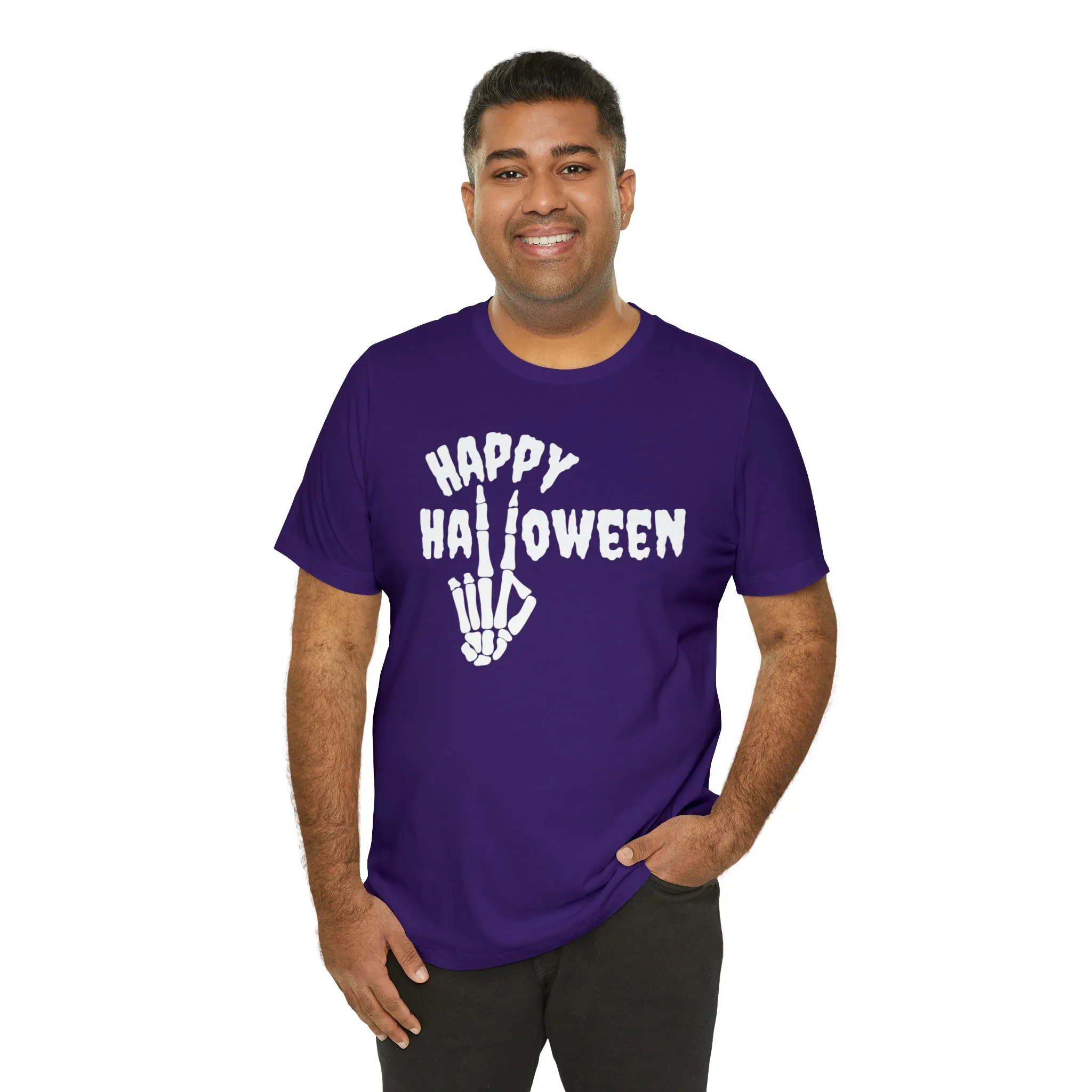 Happy Halloween T-Shirt | Skeleton Peace Sign Tee |  Bella Canvas 3001Unisex | Funny Short Sleeve Tshirt