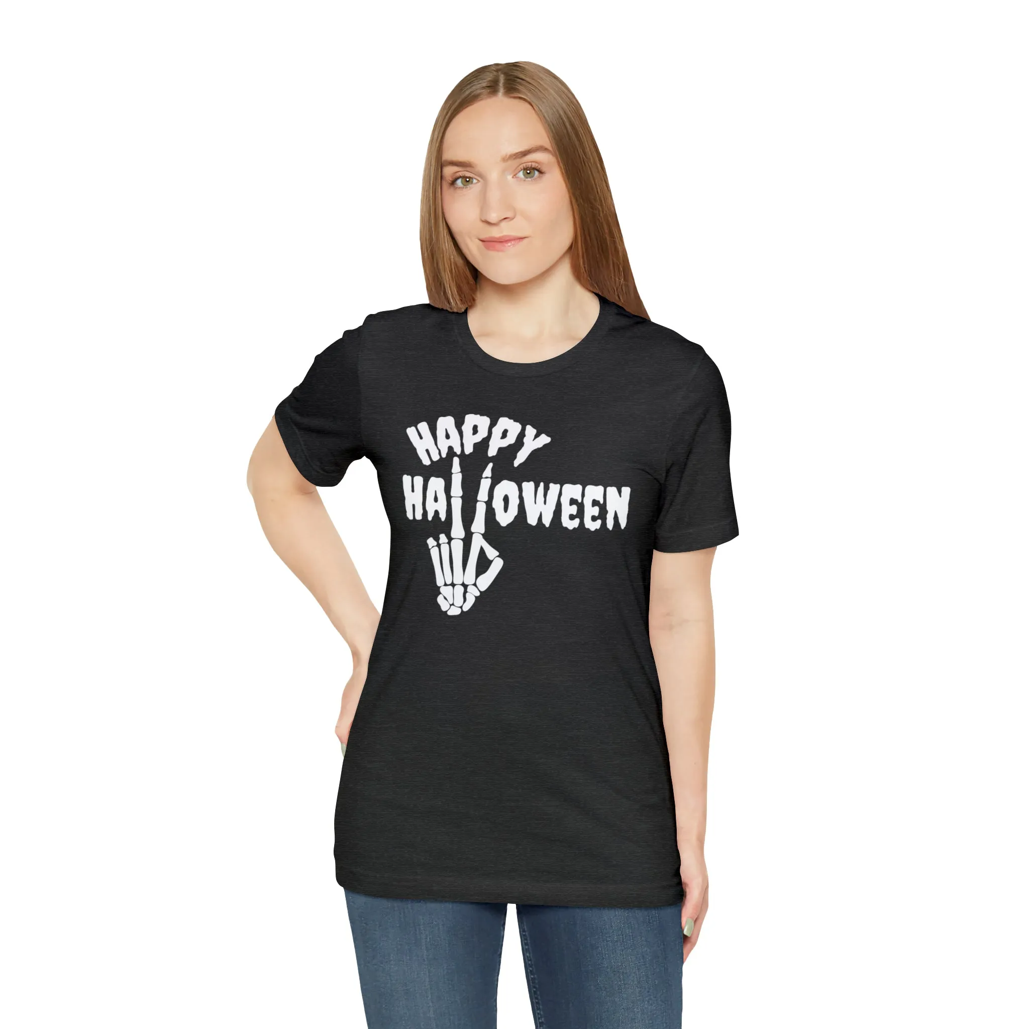 Happy Halloween T-Shirt | Skeleton Peace Sign Tee |  Bella Canvas 3001Unisex | Funny Short Sleeve Tshirt