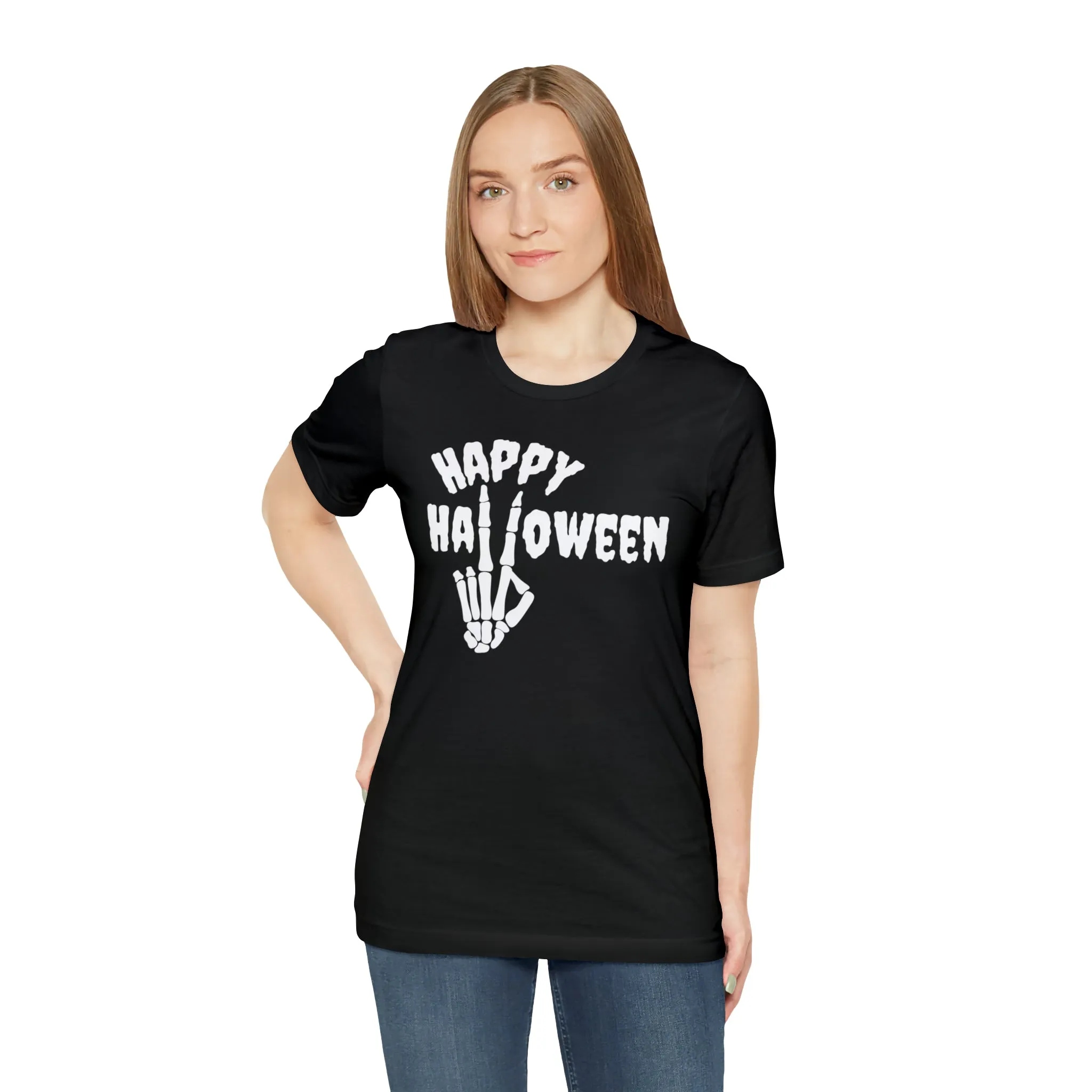 Happy Halloween T-Shirt | Skeleton Peace Sign Tee |  Bella Canvas 3001Unisex | Funny Short Sleeve Tshirt