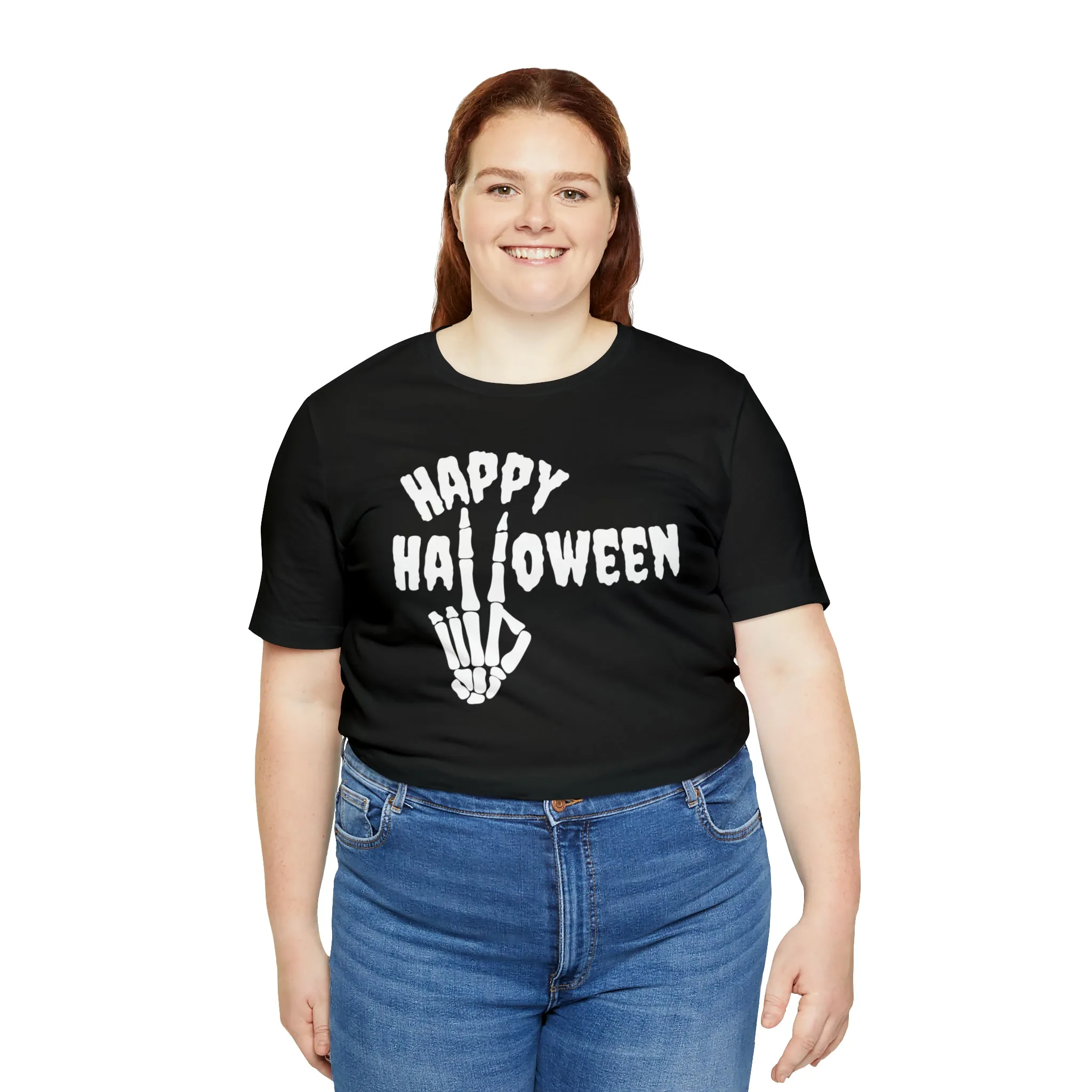 Happy Halloween T-Shirt | Skeleton Peace Sign Tee |  Bella Canvas 3001Unisex | Funny Short Sleeve Tshirt