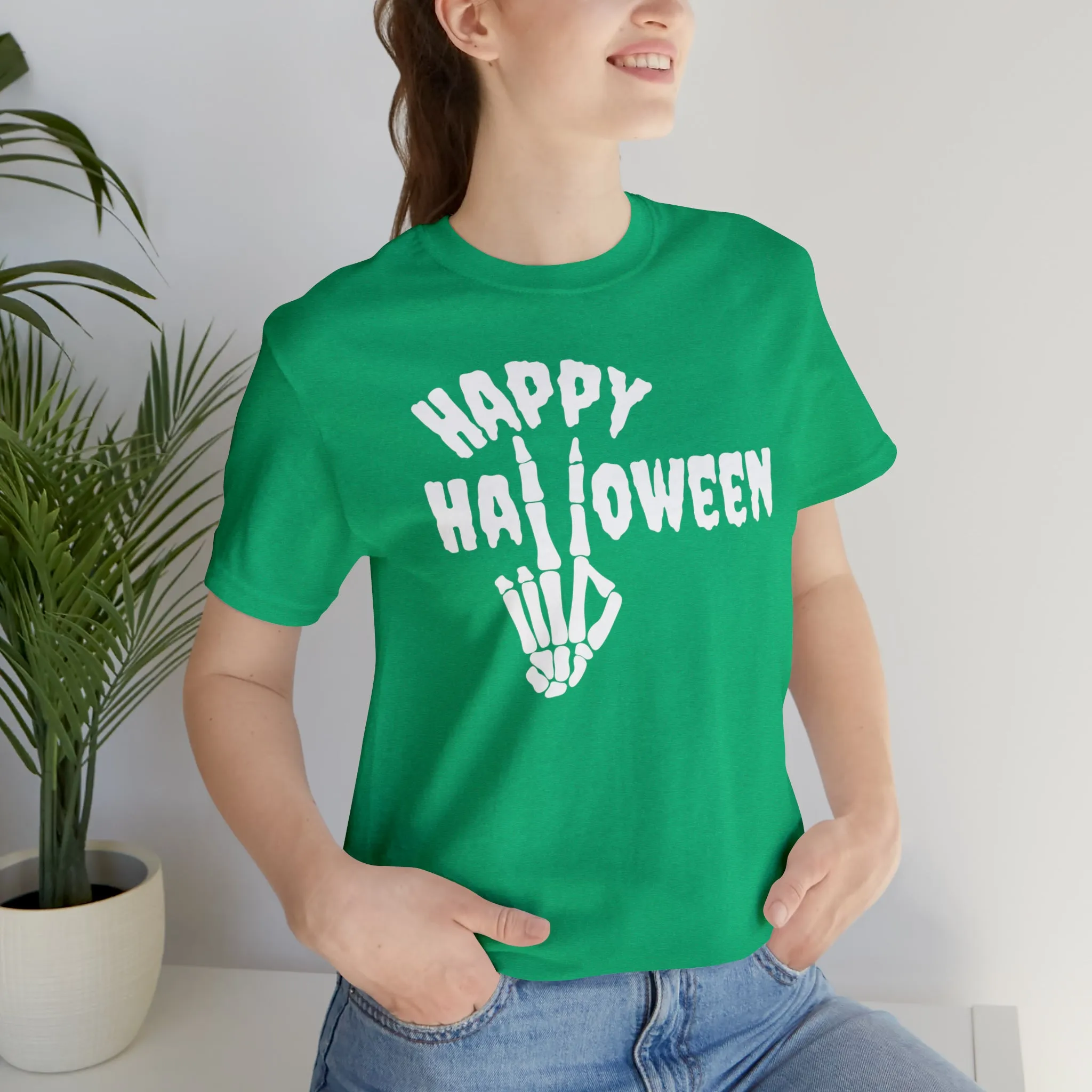 Happy Halloween T-Shirt | Skeleton Peace Sign Tee |  Bella Canvas 3001Unisex | Funny Short Sleeve Tshirt
