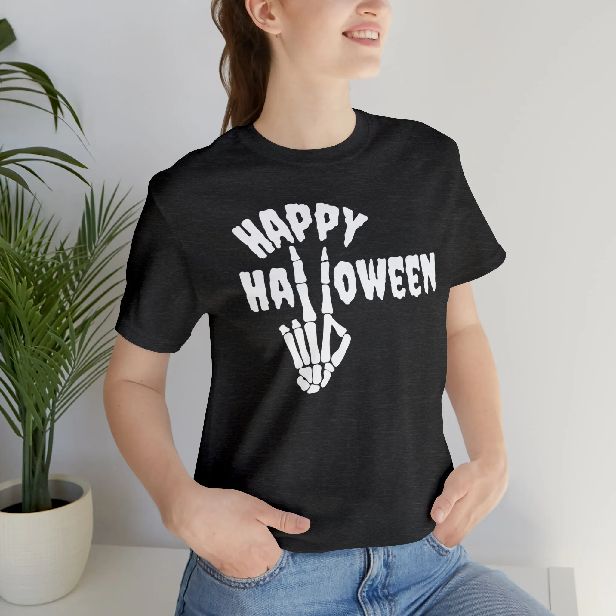 Happy Halloween T-Shirt | Skeleton Peace Sign Tee |  Bella Canvas 3001Unisex | Funny Short Sleeve Tshirt