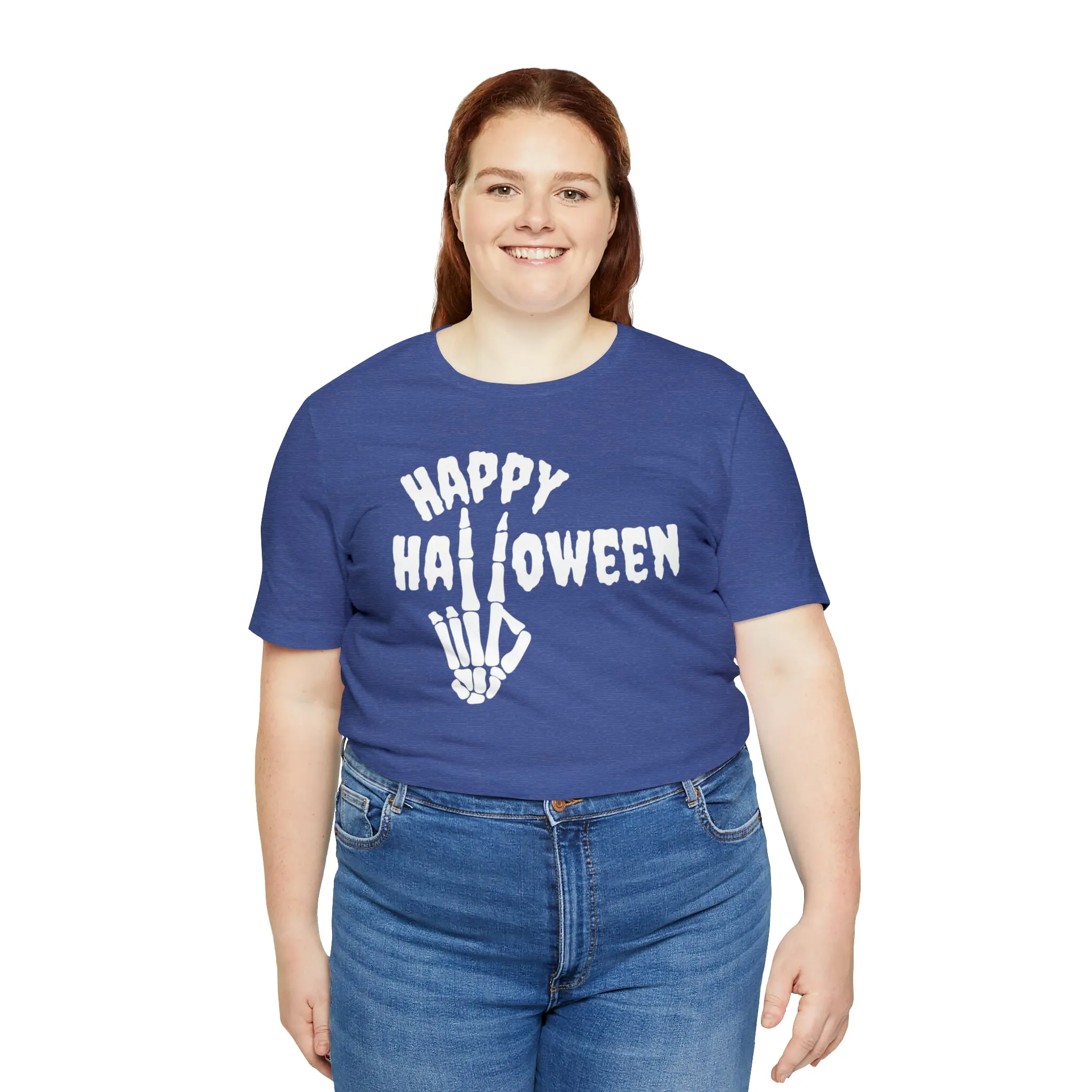Happy Halloween T-Shirt | Skeleton Peace Sign Tee |  Bella Canvas 3001Unisex | Funny Short Sleeve Tshirt