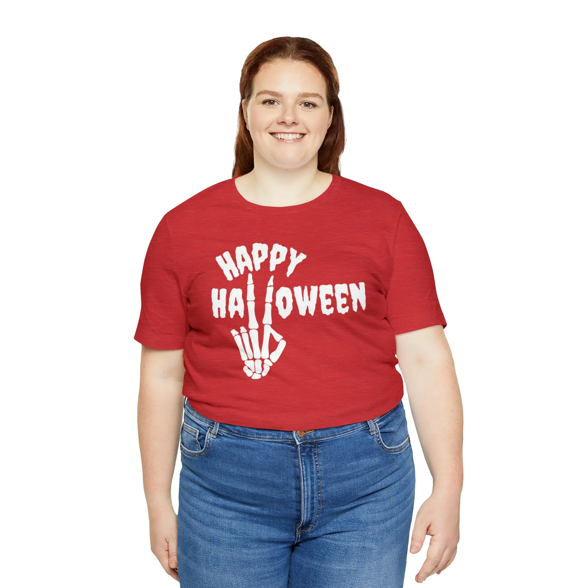Happy Halloween T-Shirt | Skeleton Peace Sign Tee |  Bella Canvas 3001Unisex | Funny Short Sleeve Tshirt