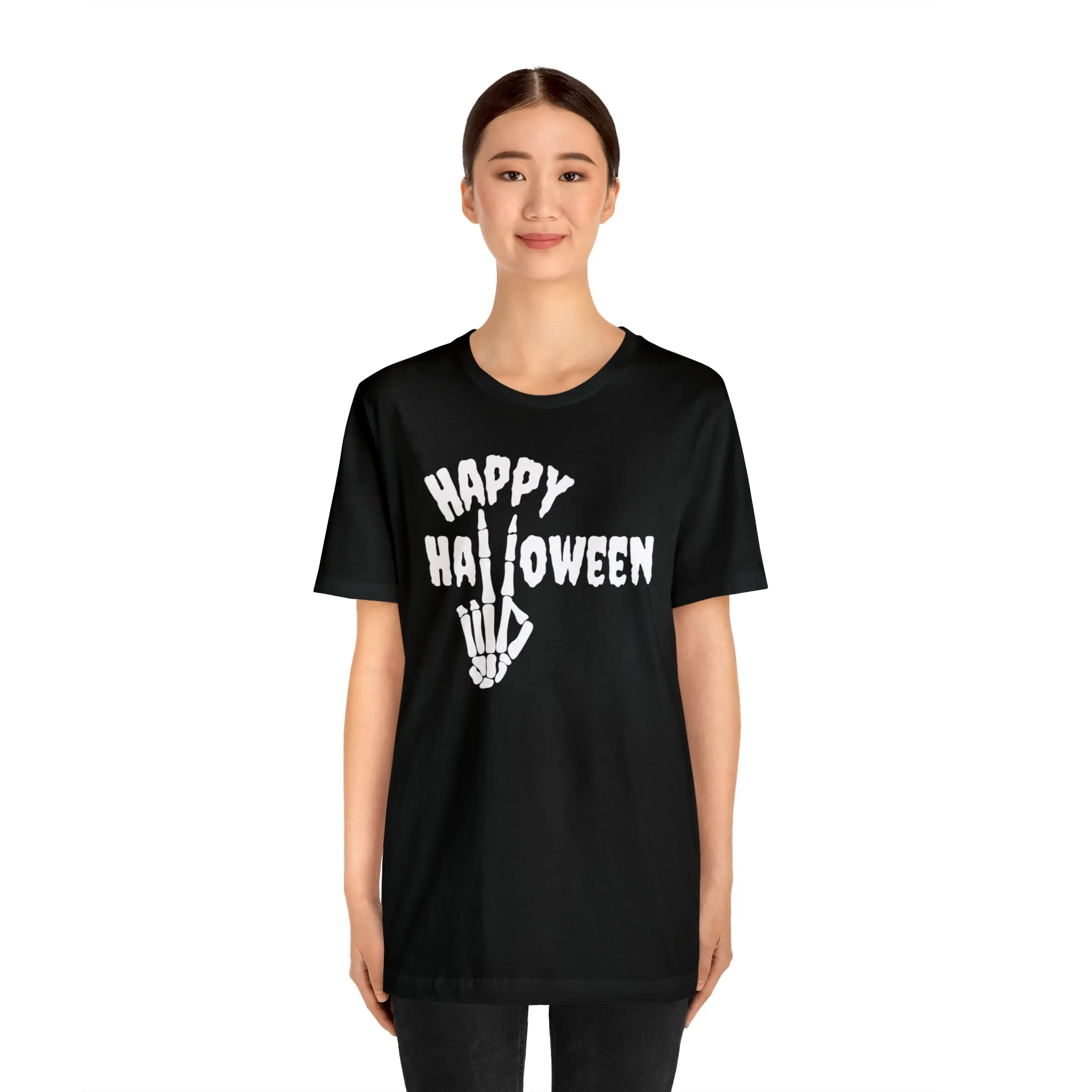 Happy Halloween T-Shirt | Skeleton Peace Sign Tee |  Bella Canvas 3001Unisex | Funny Short Sleeve Tshirt