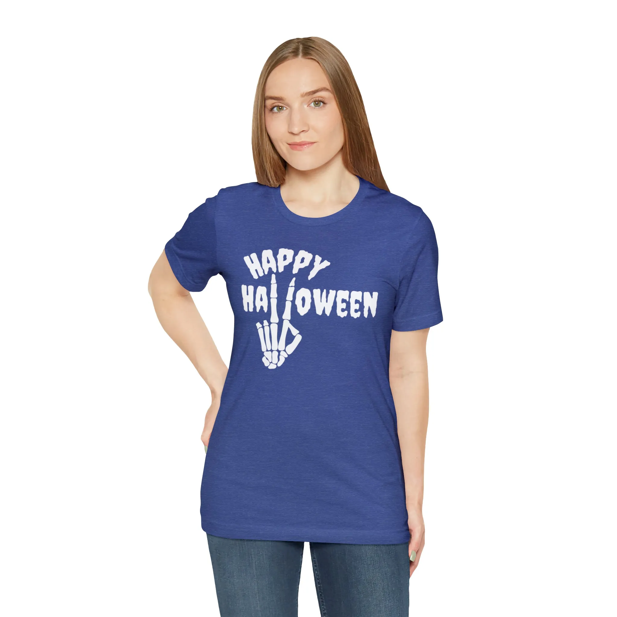 Happy Halloween T-Shirt | Skeleton Peace Sign Tee |  Bella Canvas 3001Unisex | Funny Short Sleeve Tshirt