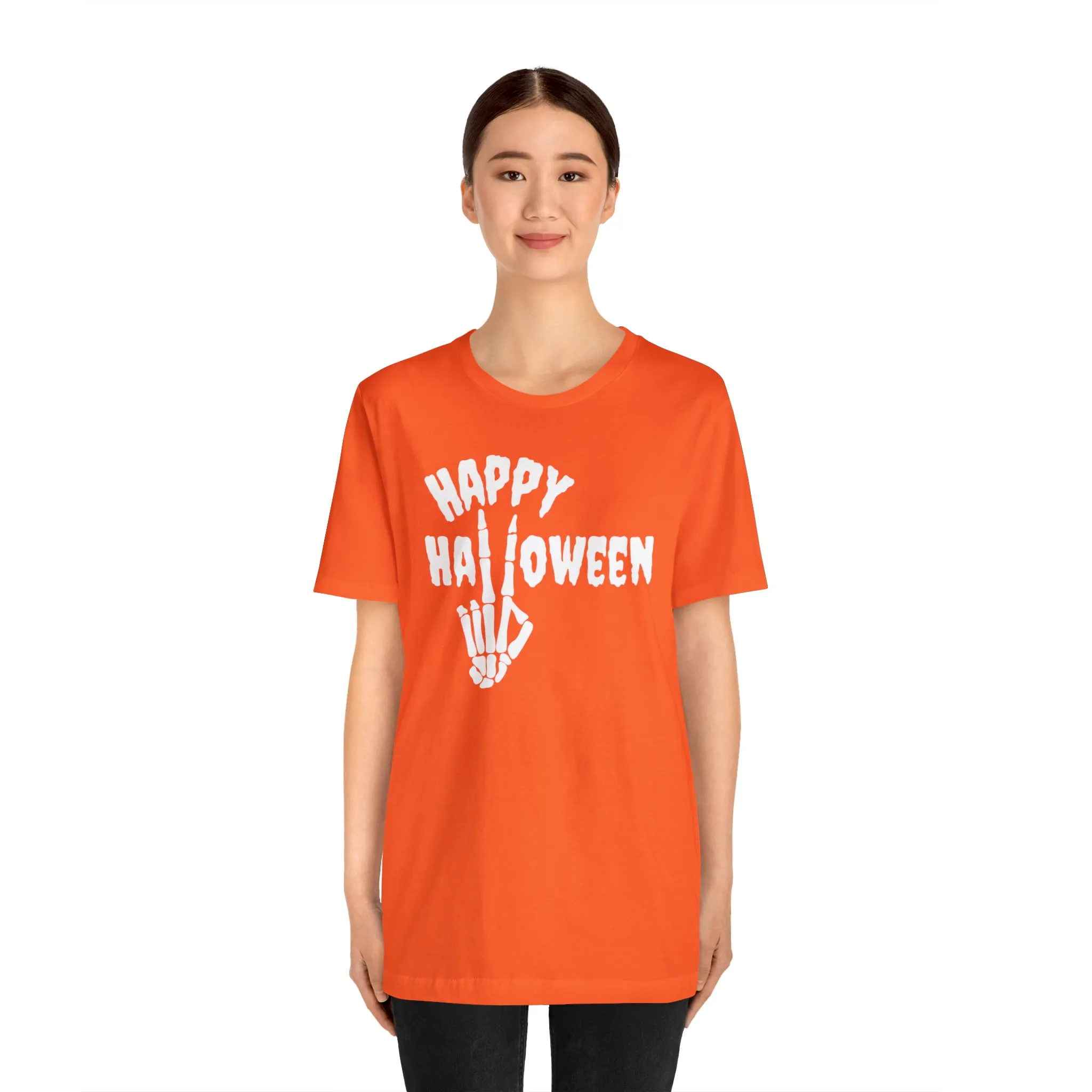 Happy Halloween T-Shirt | Skeleton Peace Sign Tee |  Bella Canvas 3001Unisex | Funny Short Sleeve Tshirt