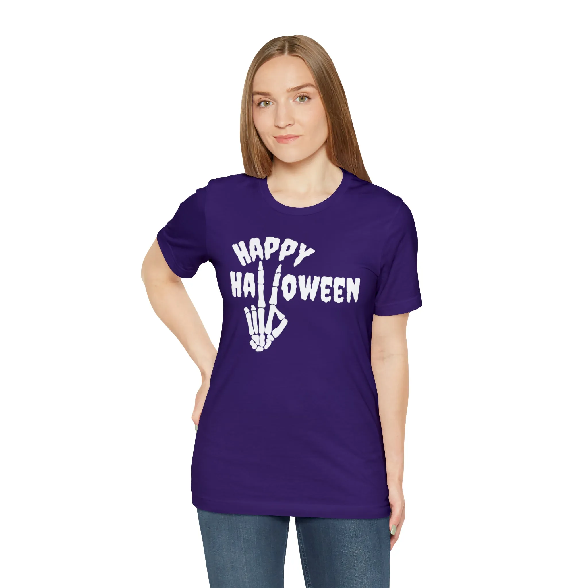 Happy Halloween T-Shirt | Skeleton Peace Sign Tee |  Bella Canvas 3001Unisex | Funny Short Sleeve Tshirt
