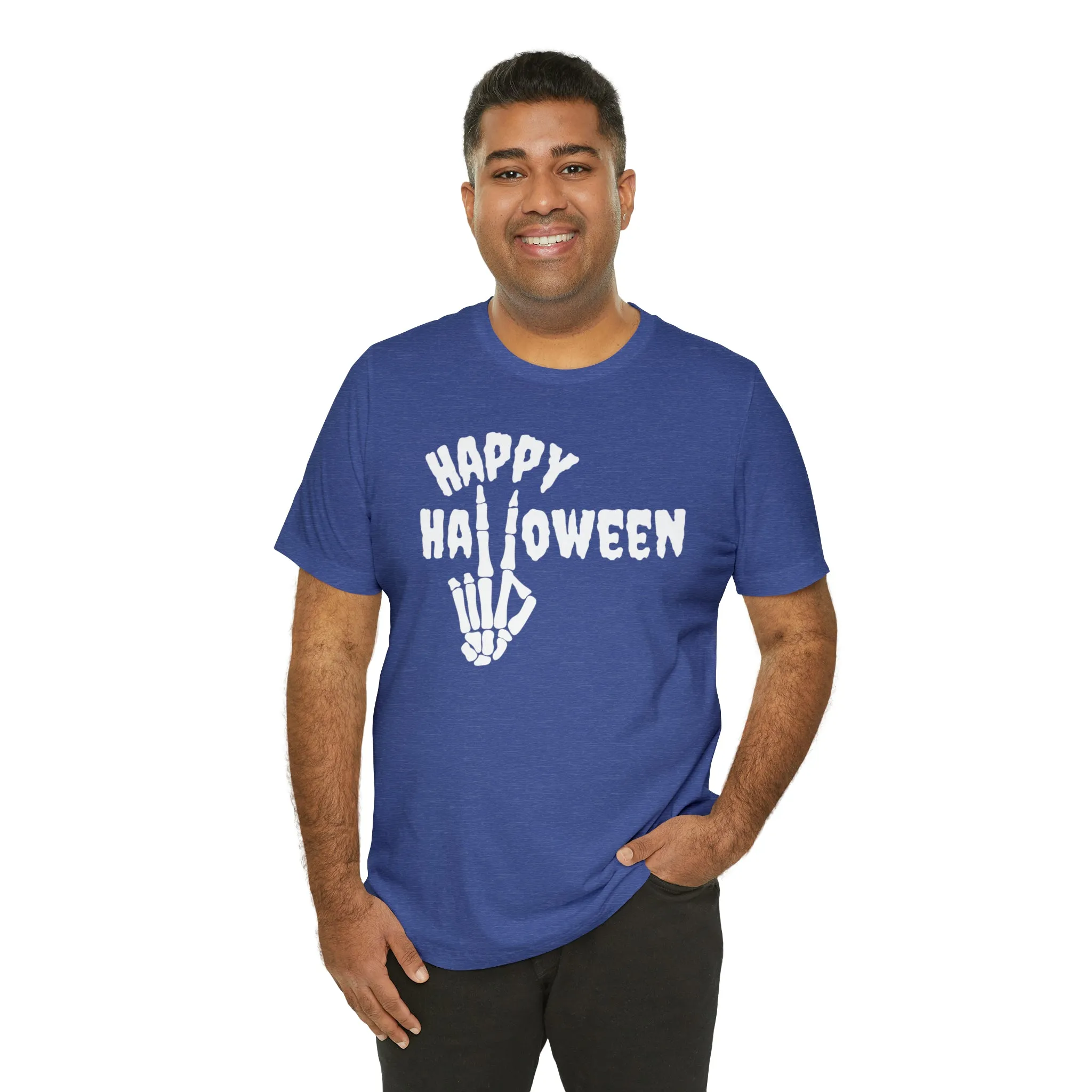 Happy Halloween T-Shirt | Skeleton Peace Sign Tee |  Bella Canvas 3001Unisex | Funny Short Sleeve Tshirt