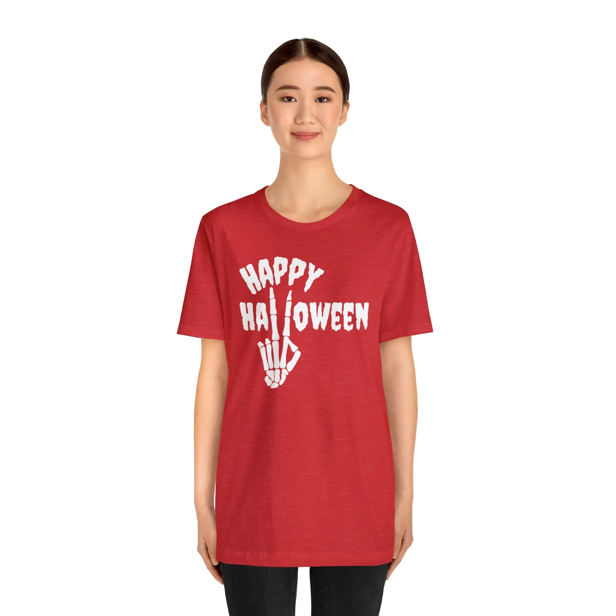 Happy Halloween T-Shirt | Skeleton Peace Sign Tee |  Bella Canvas 3001Unisex | Funny Short Sleeve Tshirt