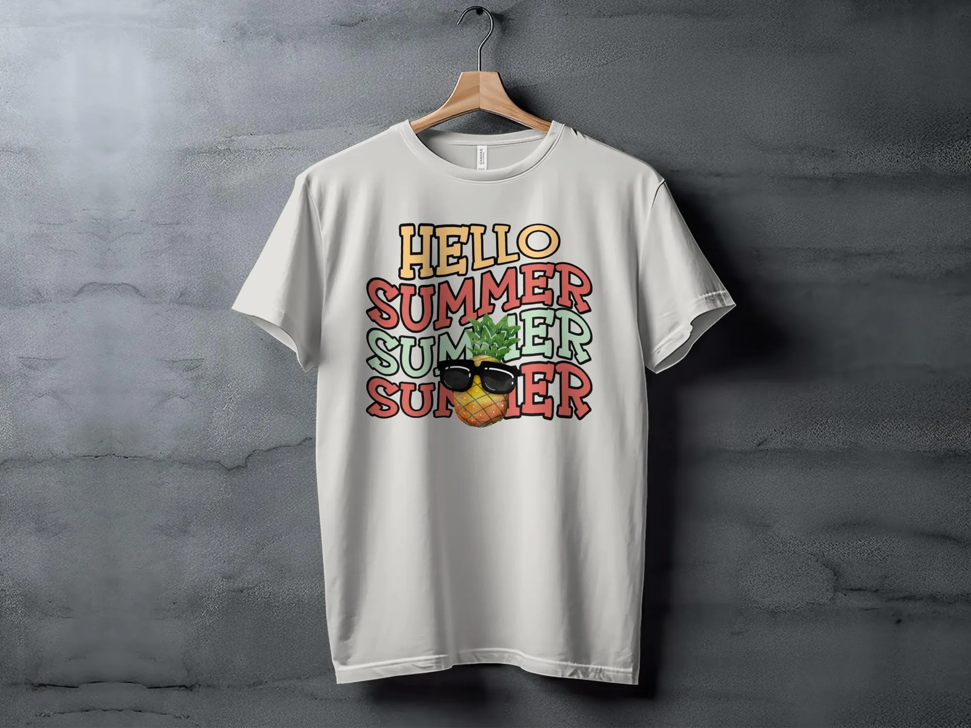 Hello Summer Pineapple T-Shirt, Cute Tropical Fruit Tee, Beach Vacation Shirt, Sunglasses Pineapple Graphic Top, Unisex Apparel