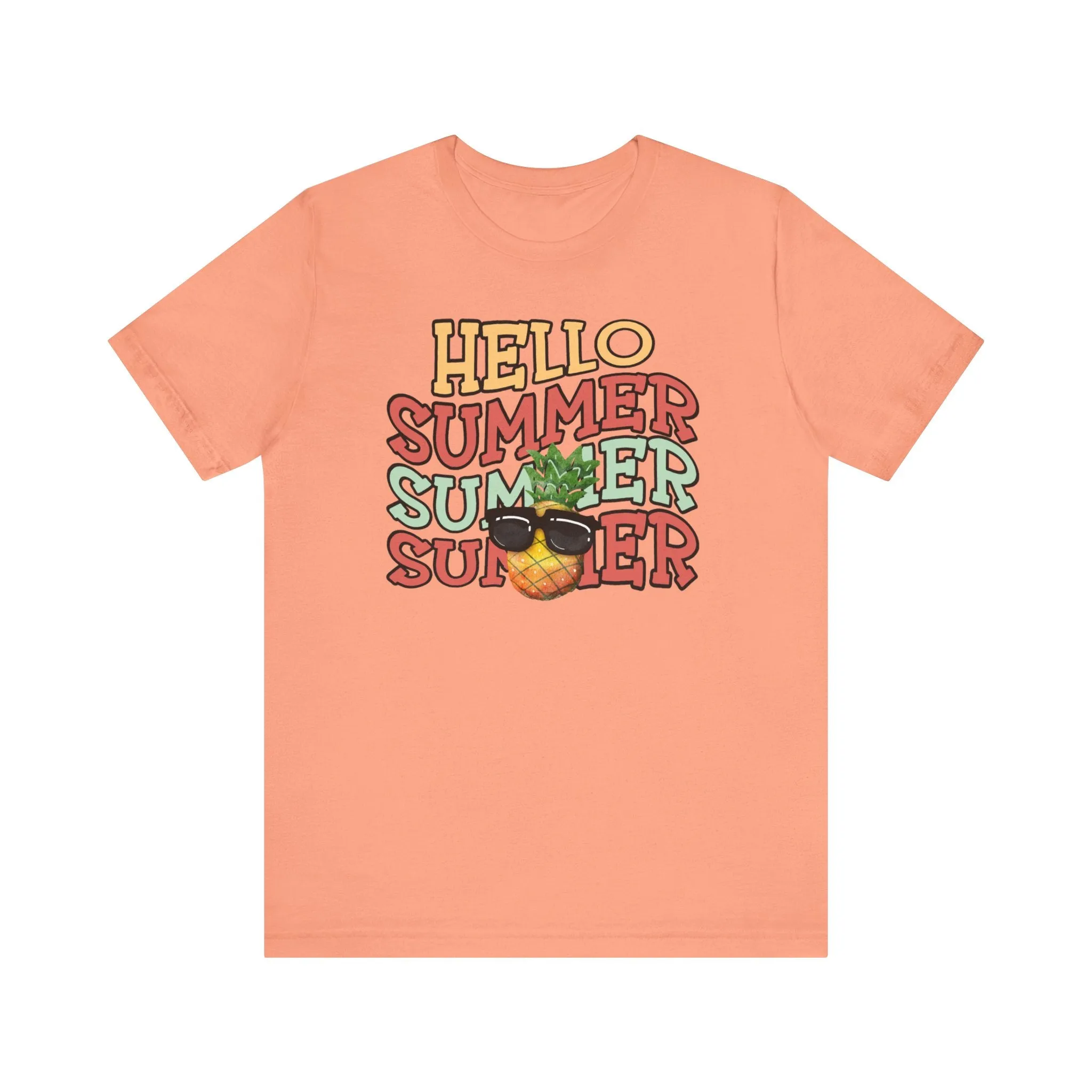 Hello Summer Pineapple T-Shirt, Cute Tropical Fruit Tee, Beach Vacation Shirt, Sunglasses Pineapple Graphic Top, Unisex Apparel