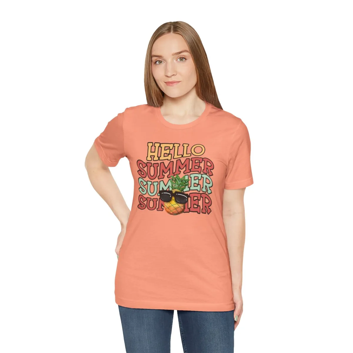 Hello Summer Pineapple T-Shirt, Cute Tropical Fruit Tee, Beach Vacation Shirt, Sunglasses Pineapple Graphic Top, Unisex Apparel
