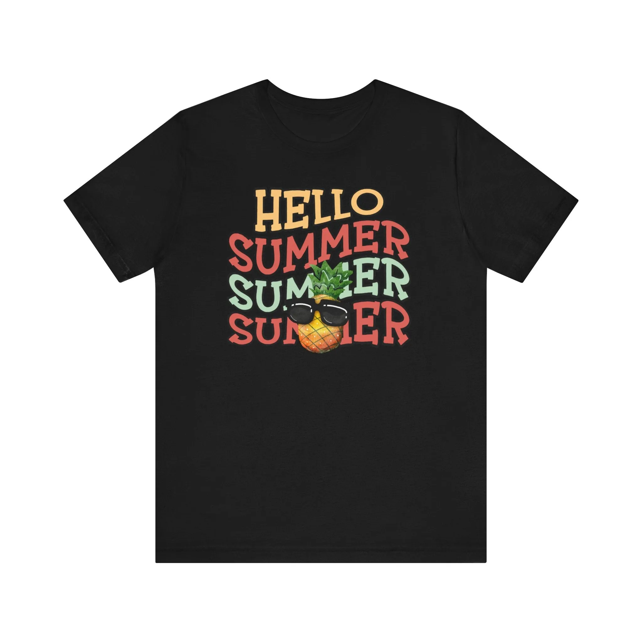 Hello Summer Pineapple T-Shirt, Cute Tropical Fruit Tee, Beach Vacation Shirt, Sunglasses Pineapple Graphic Top, Unisex Apparel