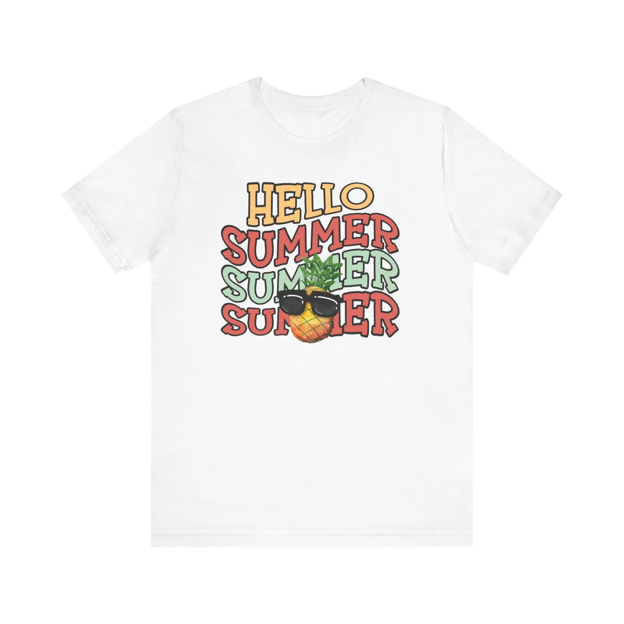 Hello Summer Pineapple T-Shirt, Cute Tropical Fruit Tee, Beach Vacation Shirt, Sunglasses Pineapple Graphic Top, Unisex Apparel