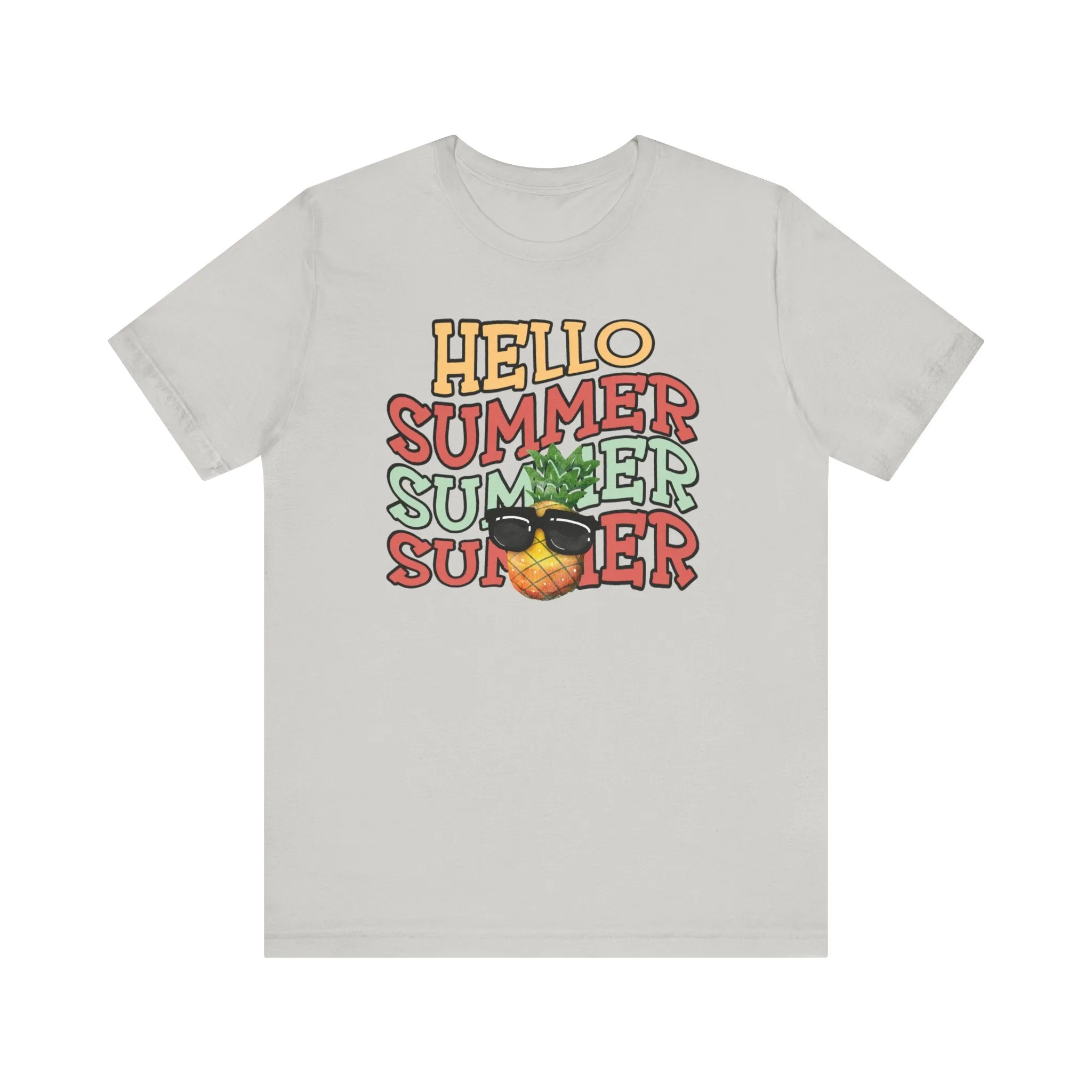 Hello Summer Pineapple T-Shirt, Cute Tropical Fruit Tee, Beach Vacation Shirt, Sunglasses Pineapple Graphic Top, Unisex Apparel