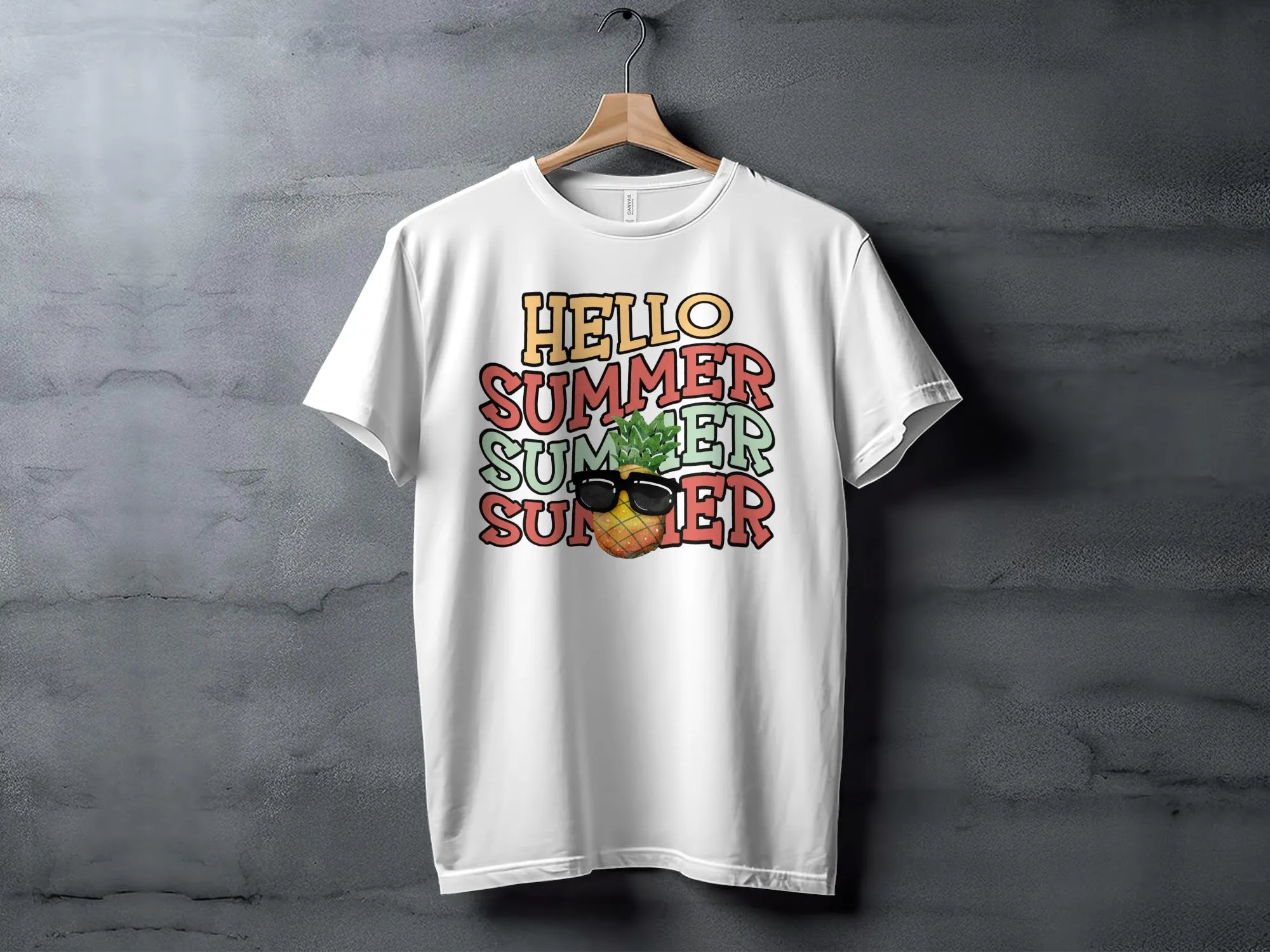 Hello Summer Pineapple T-Shirt, Cute Tropical Fruit Tee, Beach Vacation Shirt, Sunglasses Pineapple Graphic Top, Unisex Apparel