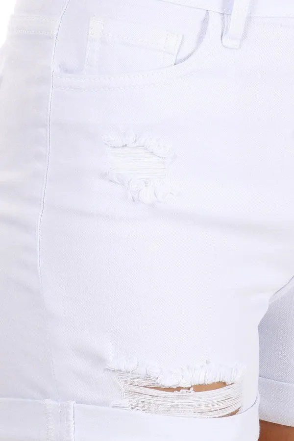 High Rise Destroy Roll Cuff Shorts