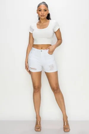 High Rise Destroy Roll Cuff Shorts