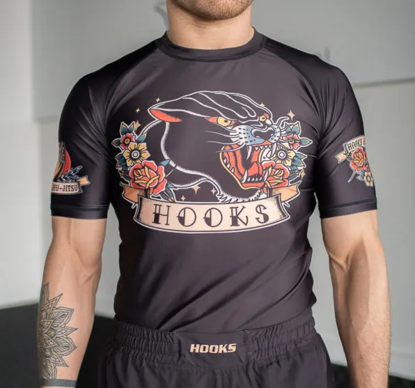 Hooks Short Sleeve BJJ Rash Guard - Pantera Negra