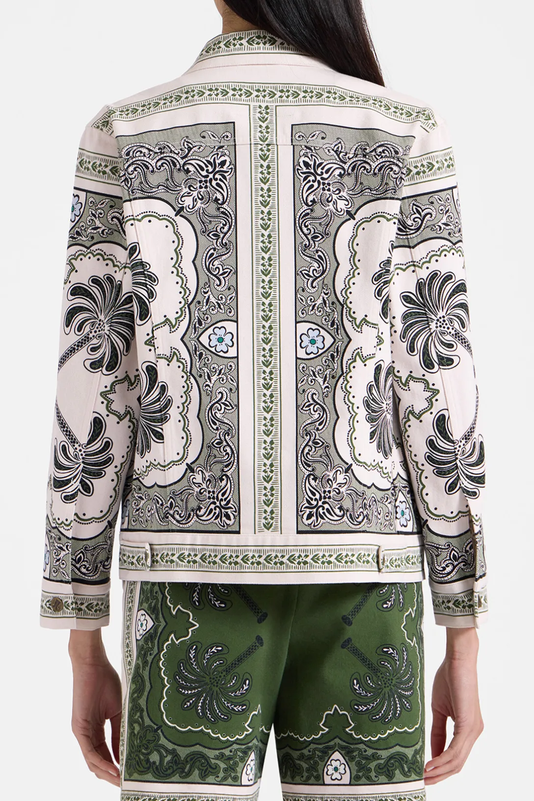 JJ Jean Jacket | Mirage Placée Green in Cotton Drill