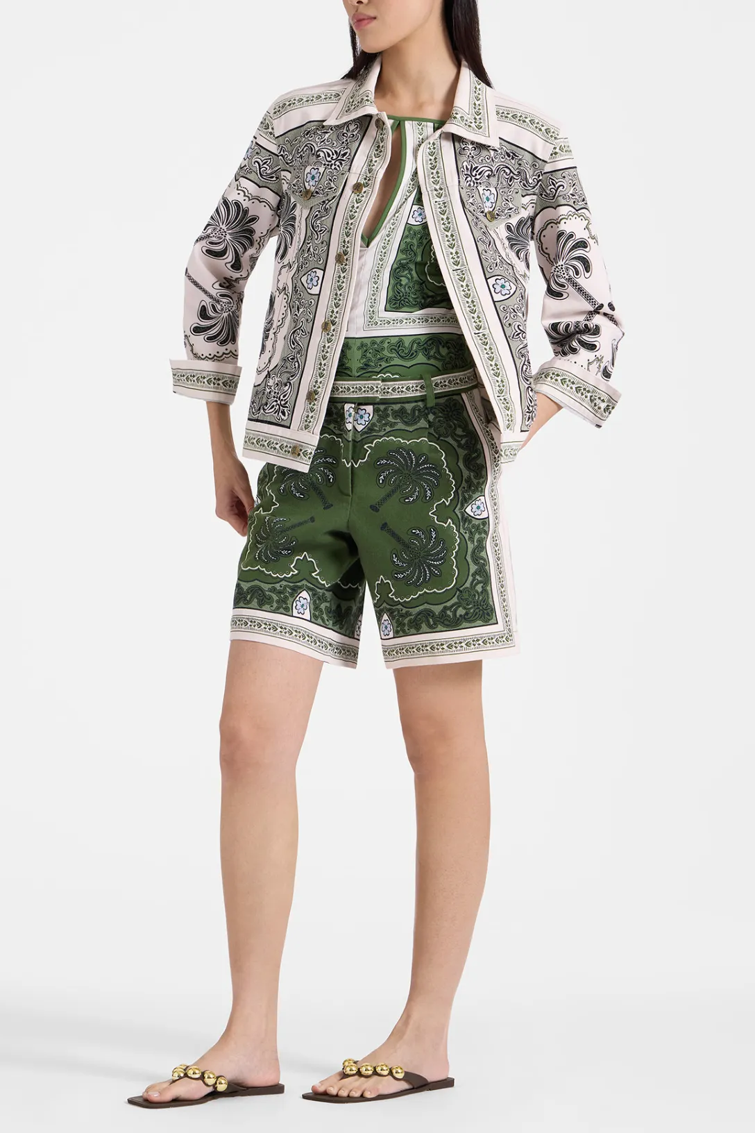 JJ Jean Jacket | Mirage Placée Green in Cotton Drill