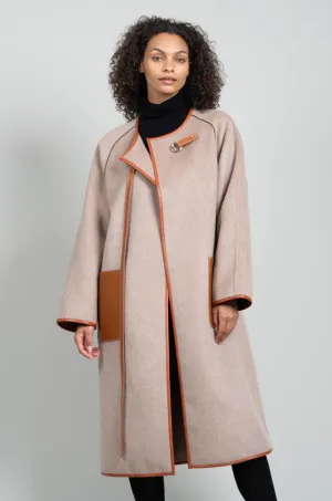 JL066A Vegan Leather-trimmed Coat in Cashmere