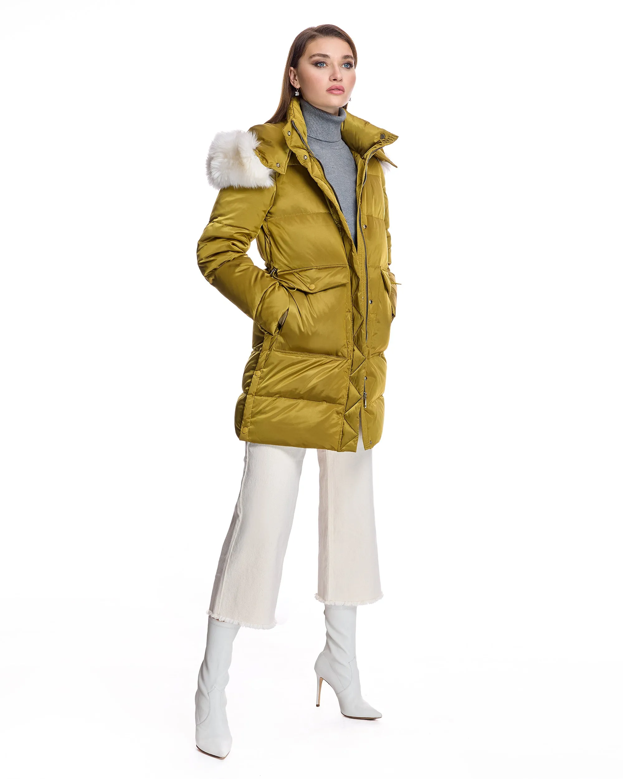 Julia & Stella by Maximilian Shearling Trimmed Puffer Coat